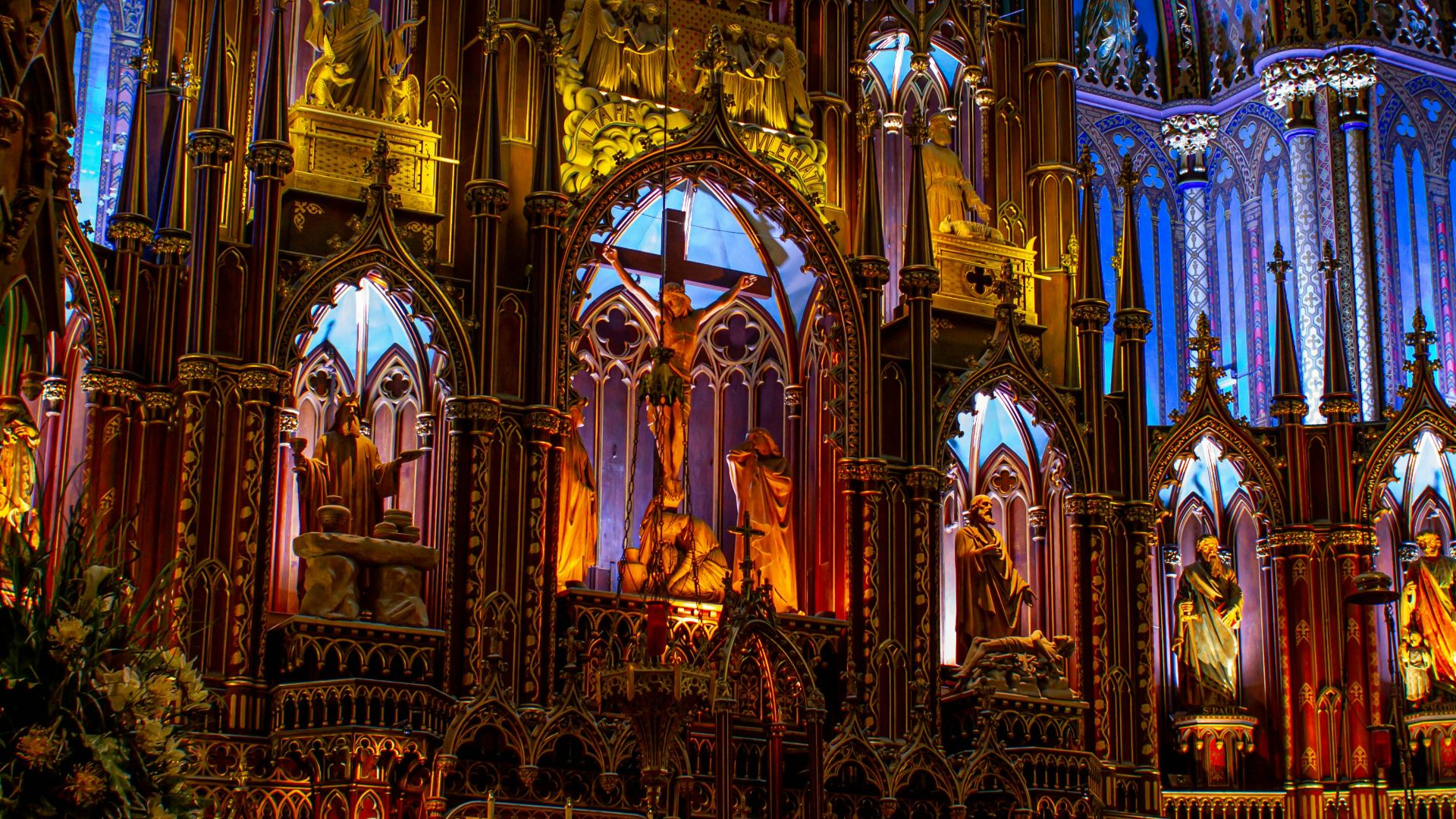 gold and blue cathedral interior