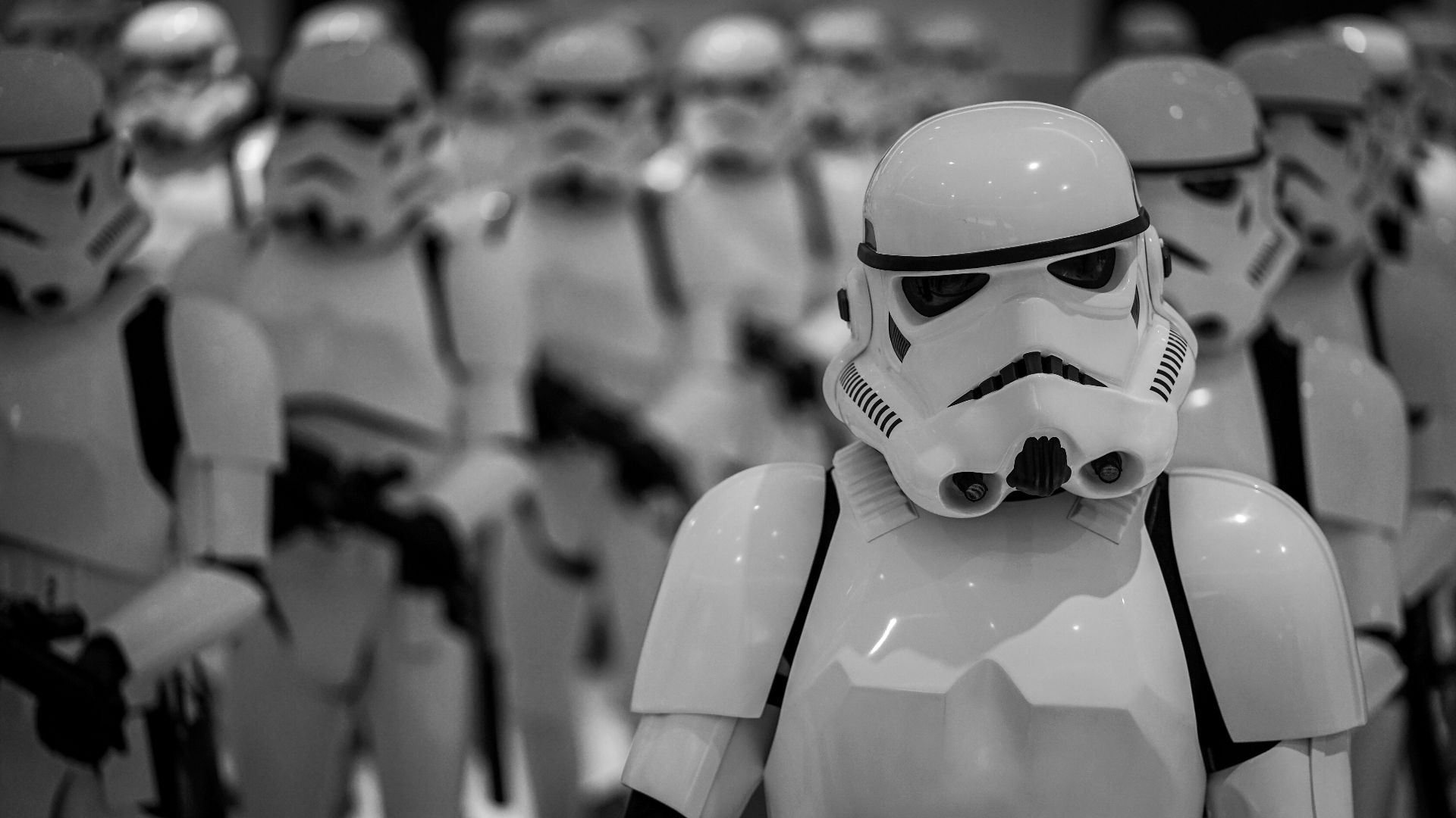 selective focus photography of Star Wars Stormtroopers