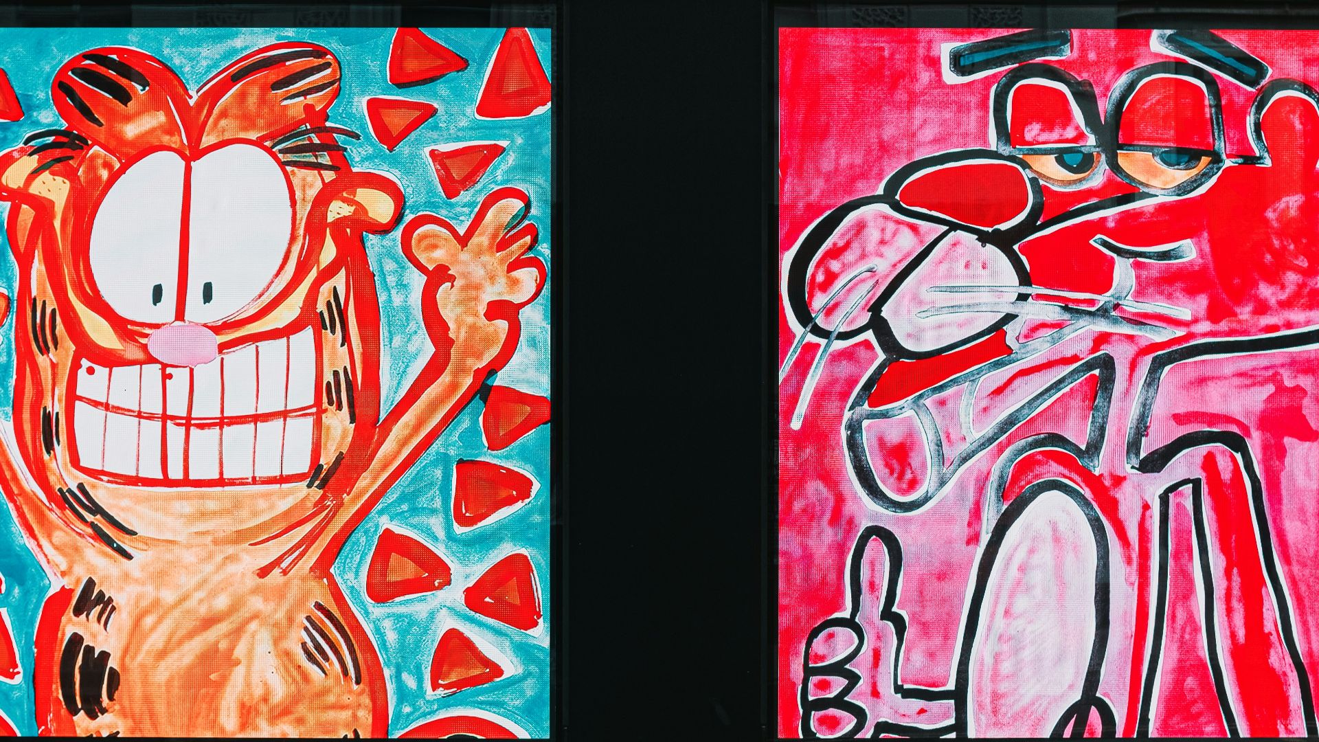 red and white woman painting