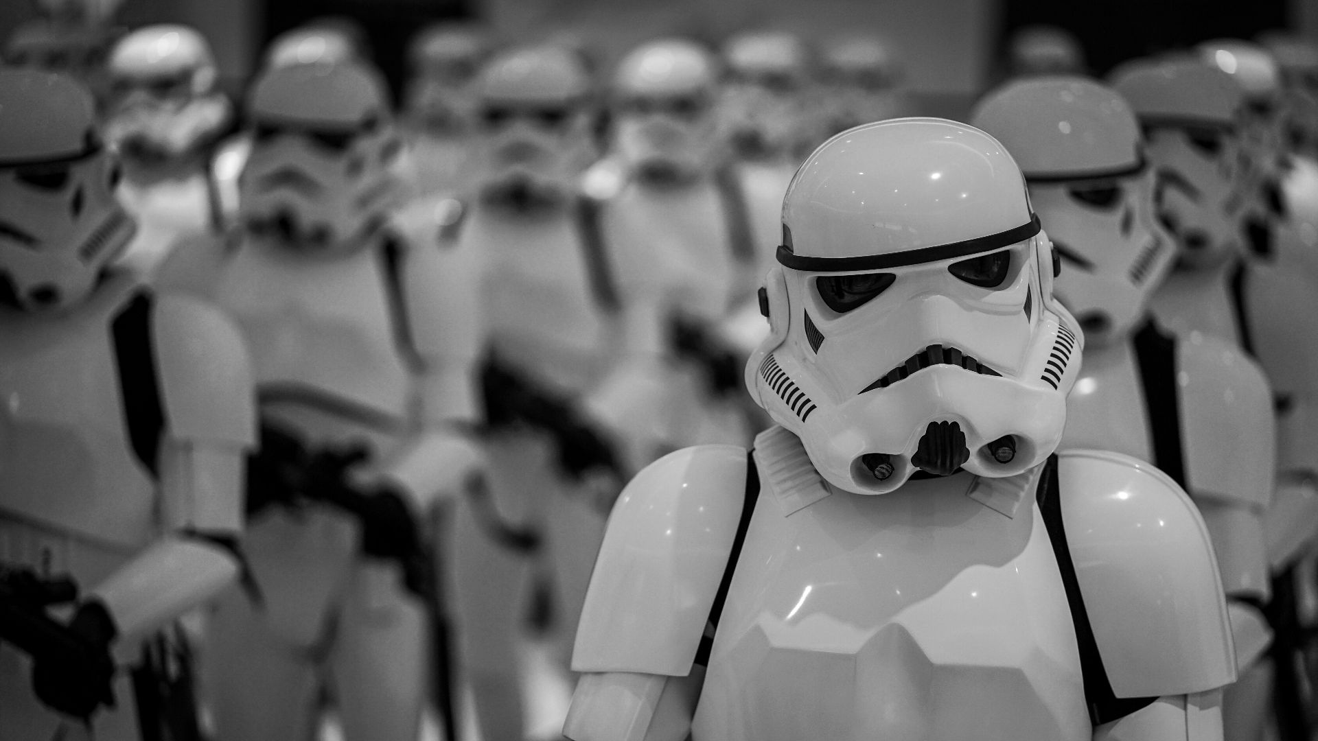 selective focus photography of Star Wars Stormtroopers