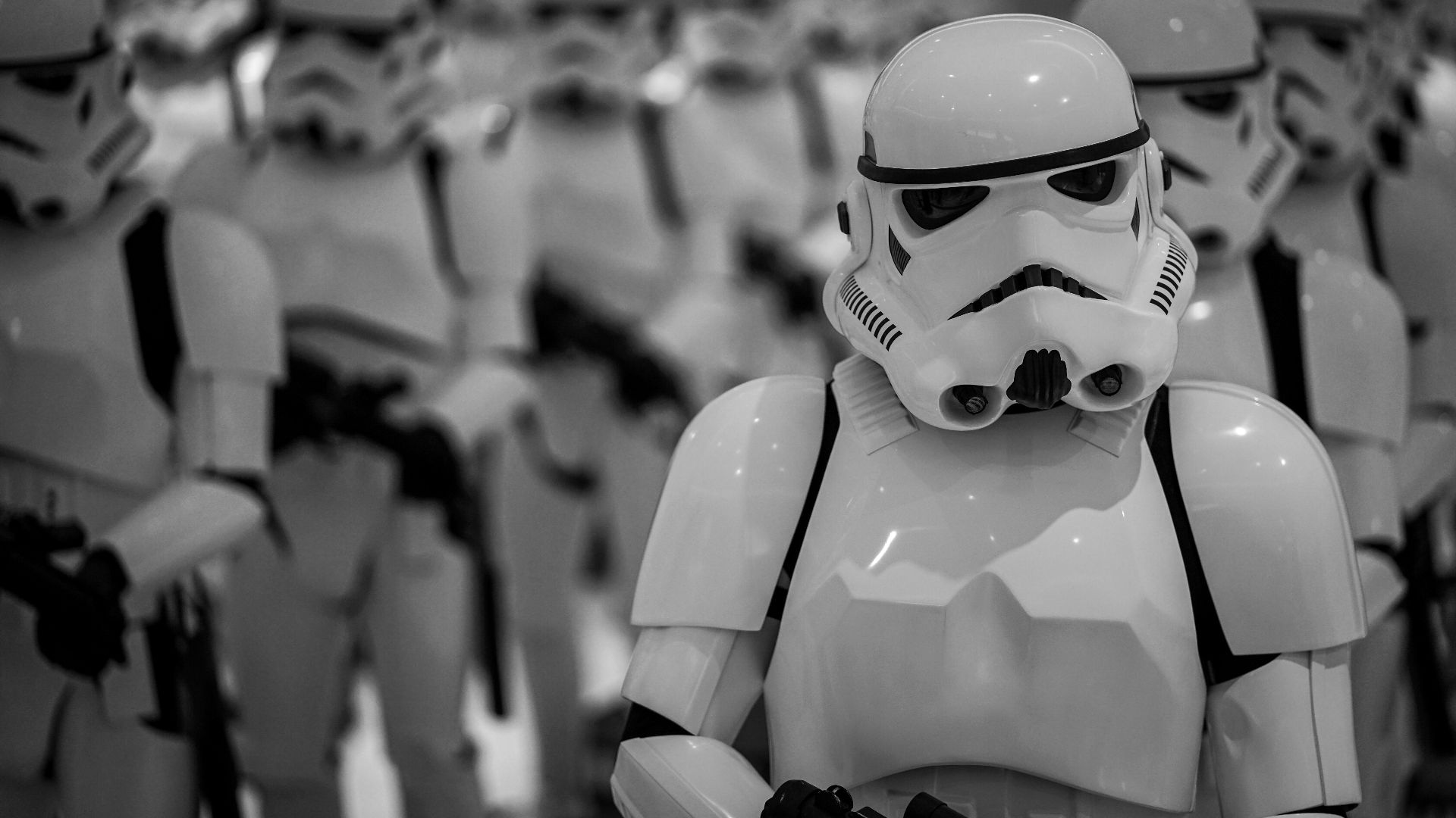 selective focus photography of Star Wars Stormtroopers