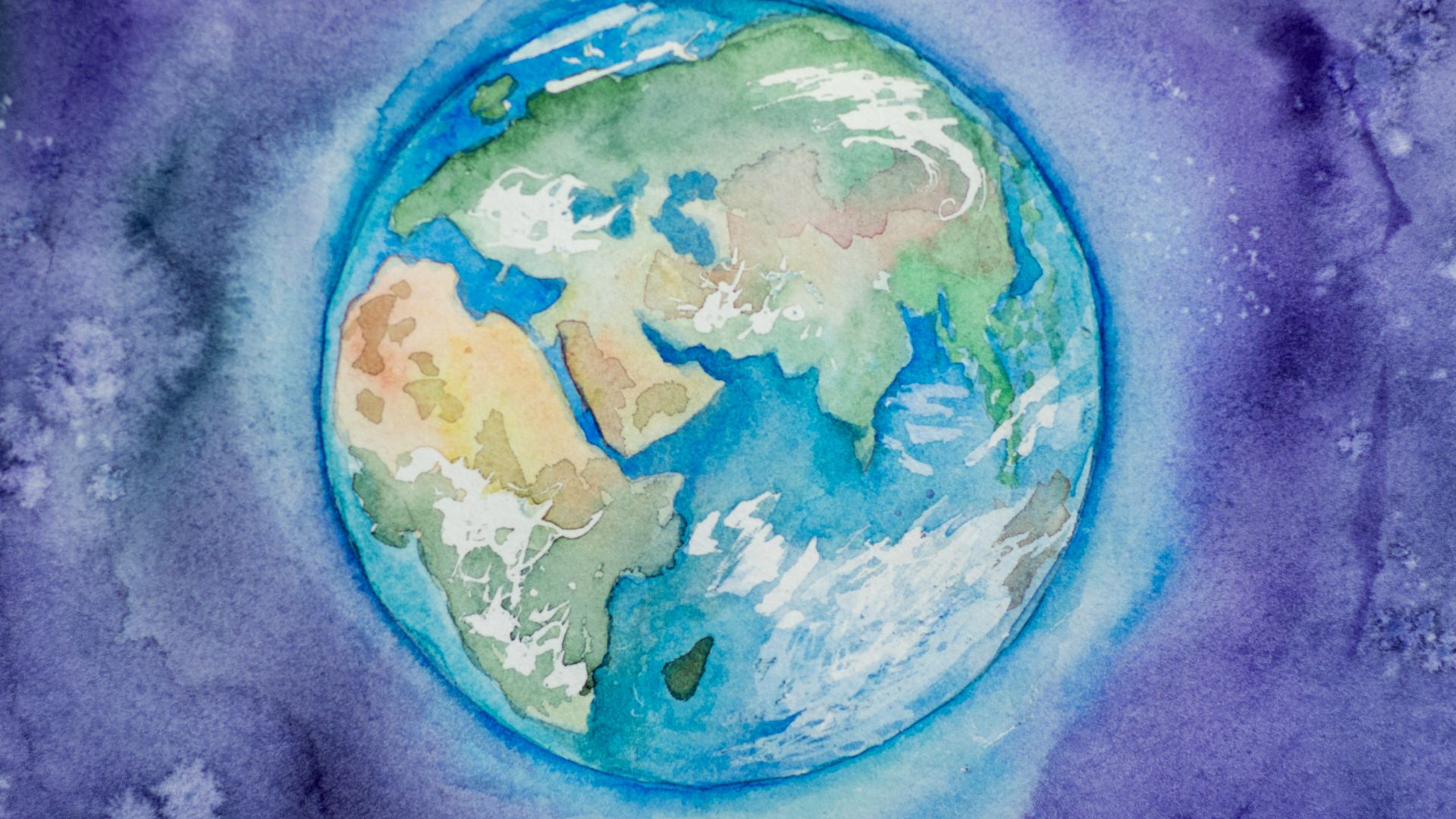 a watercolor painting of the earth in space