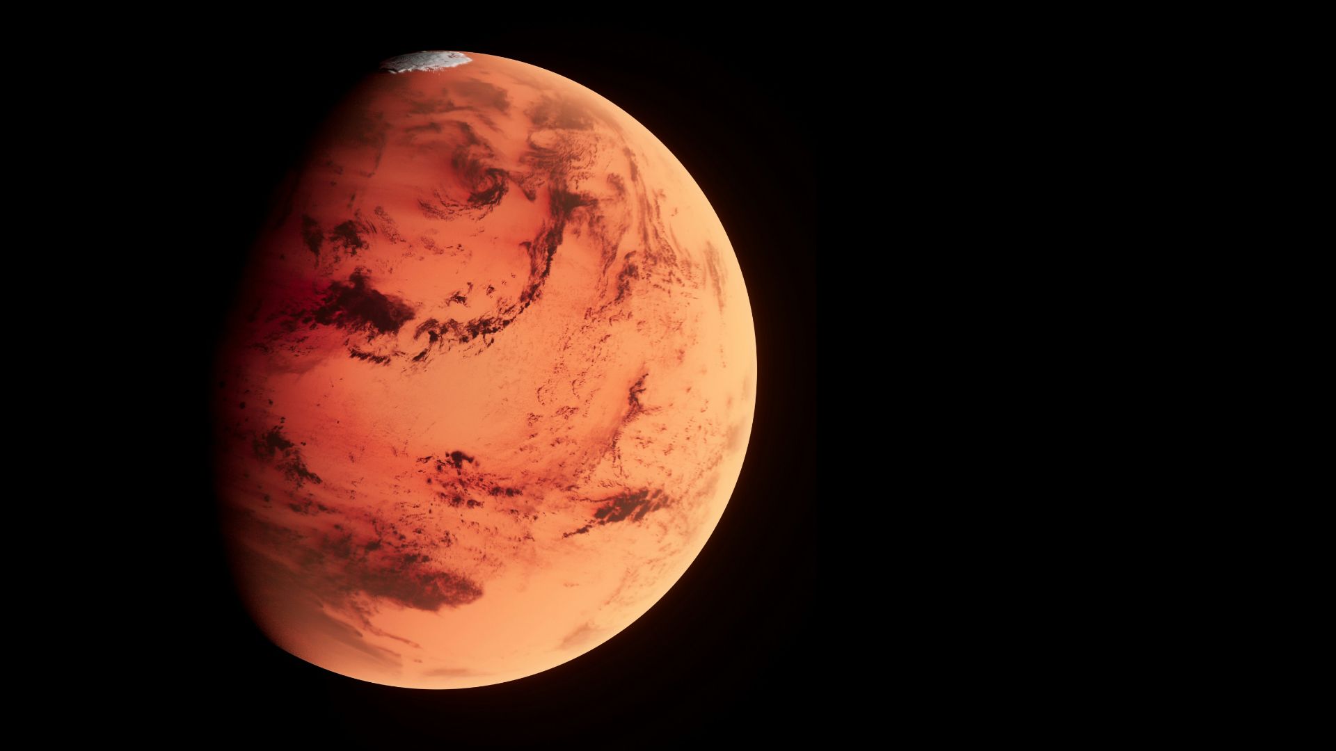 a red planet with a black background