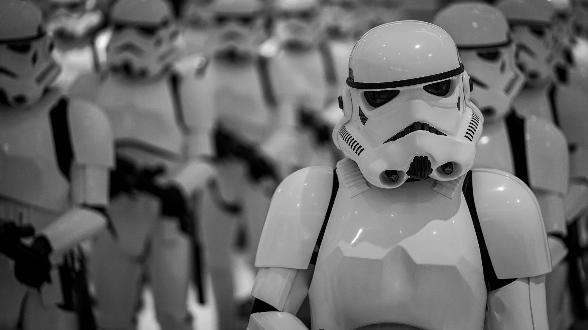 selective focus photography of Star Wars Stormtroopers