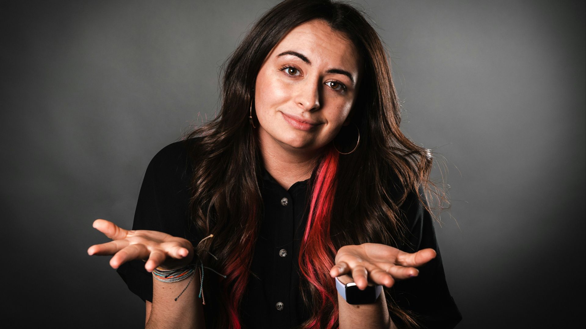 woman in black button up long sleeve shirt