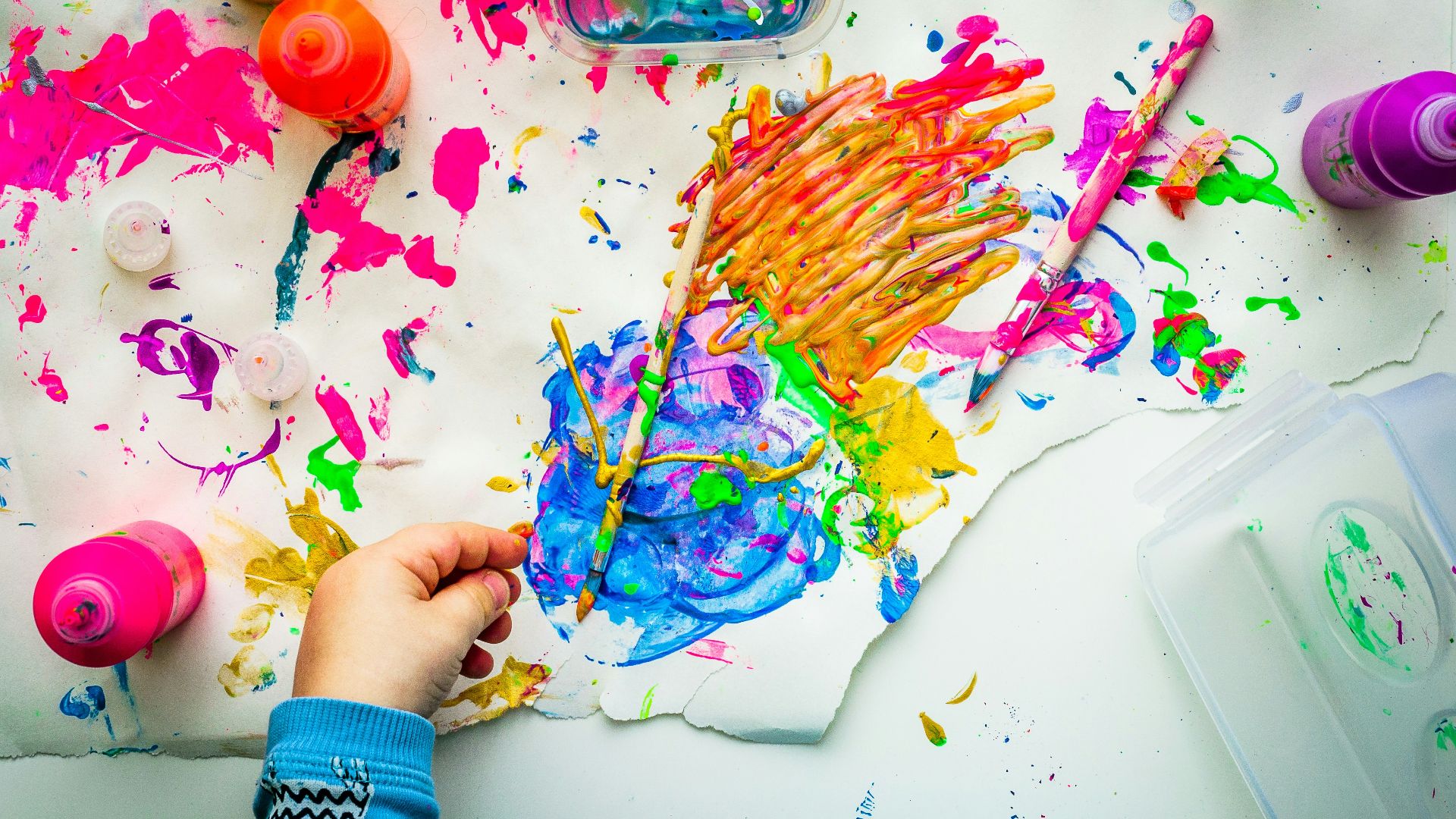 flat lay photography of paintings