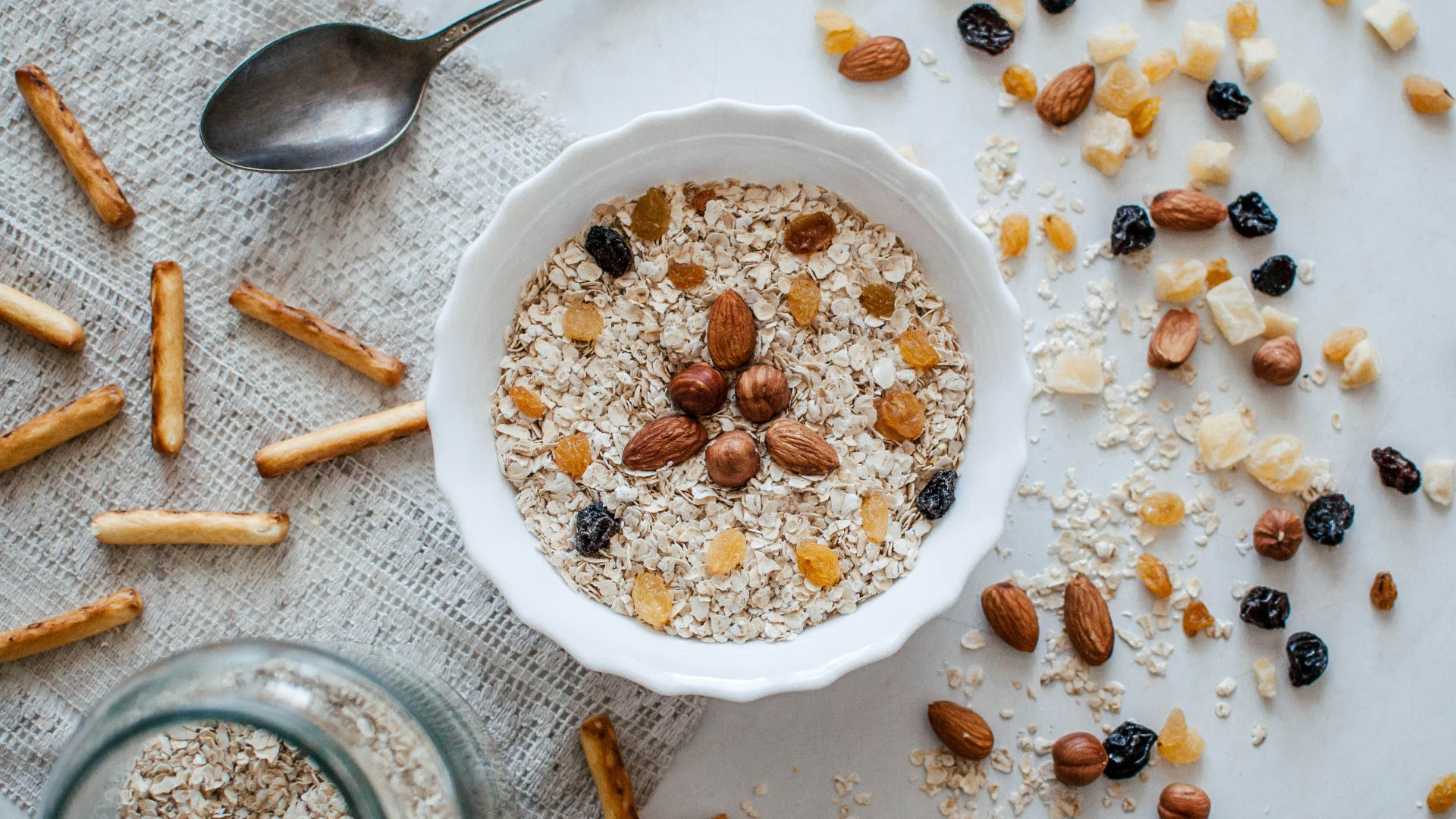 nuts and bowl of cereals