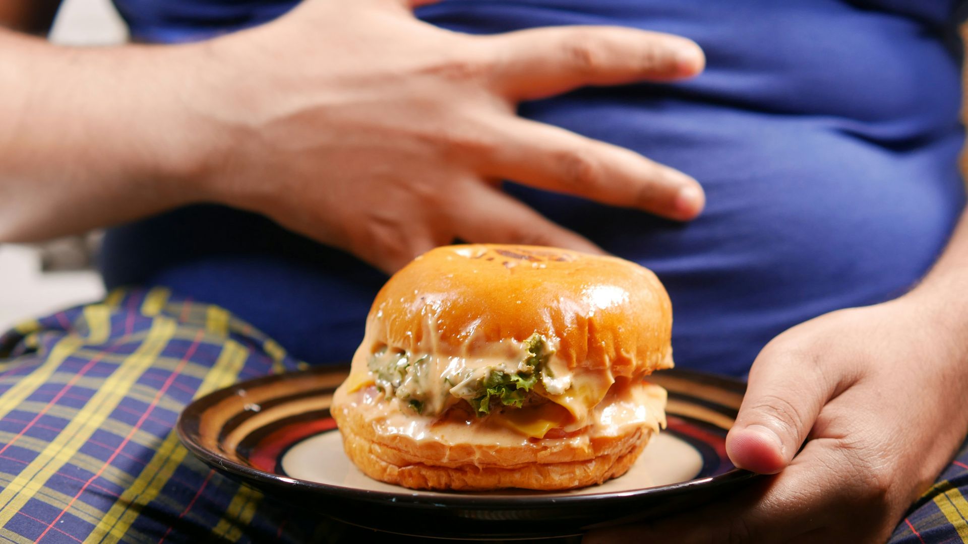 a person holding a plate with a sandwich on it