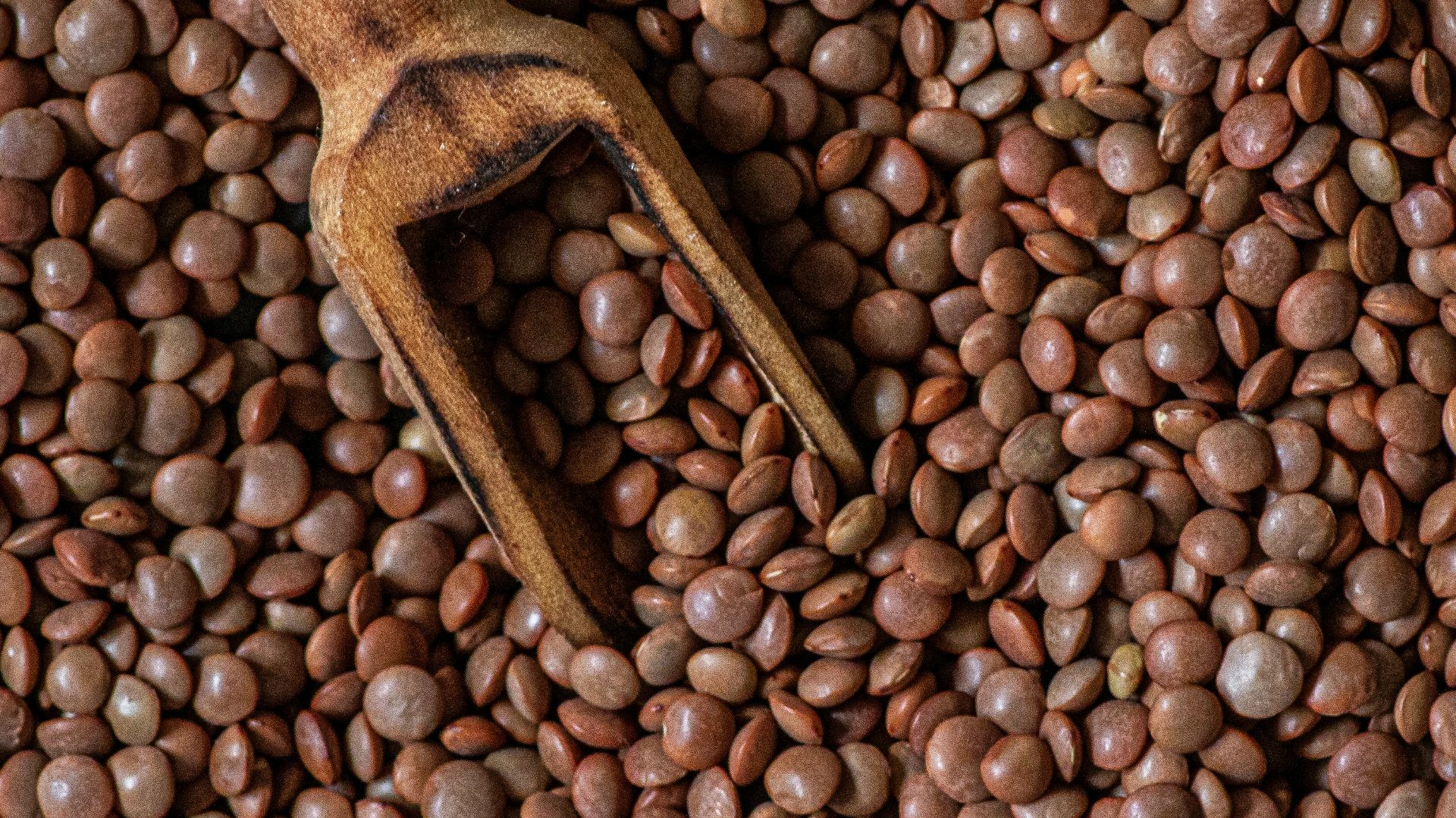 a pan filled with beans and a wooden spoon