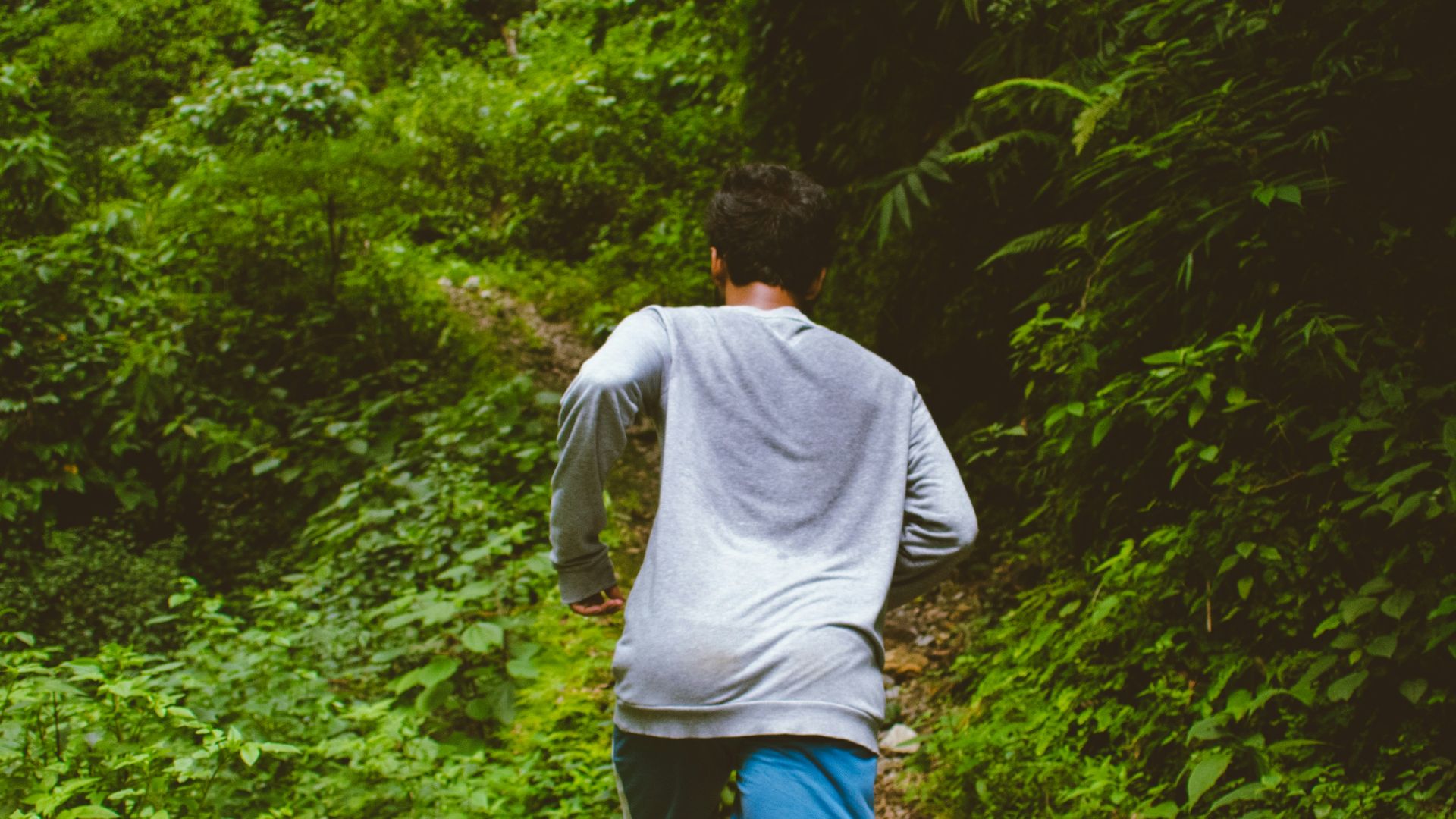 man running in forest