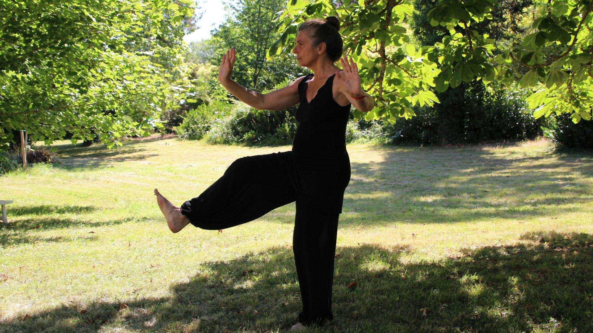 woman in black sleeveless dress standing under green tree during daytime