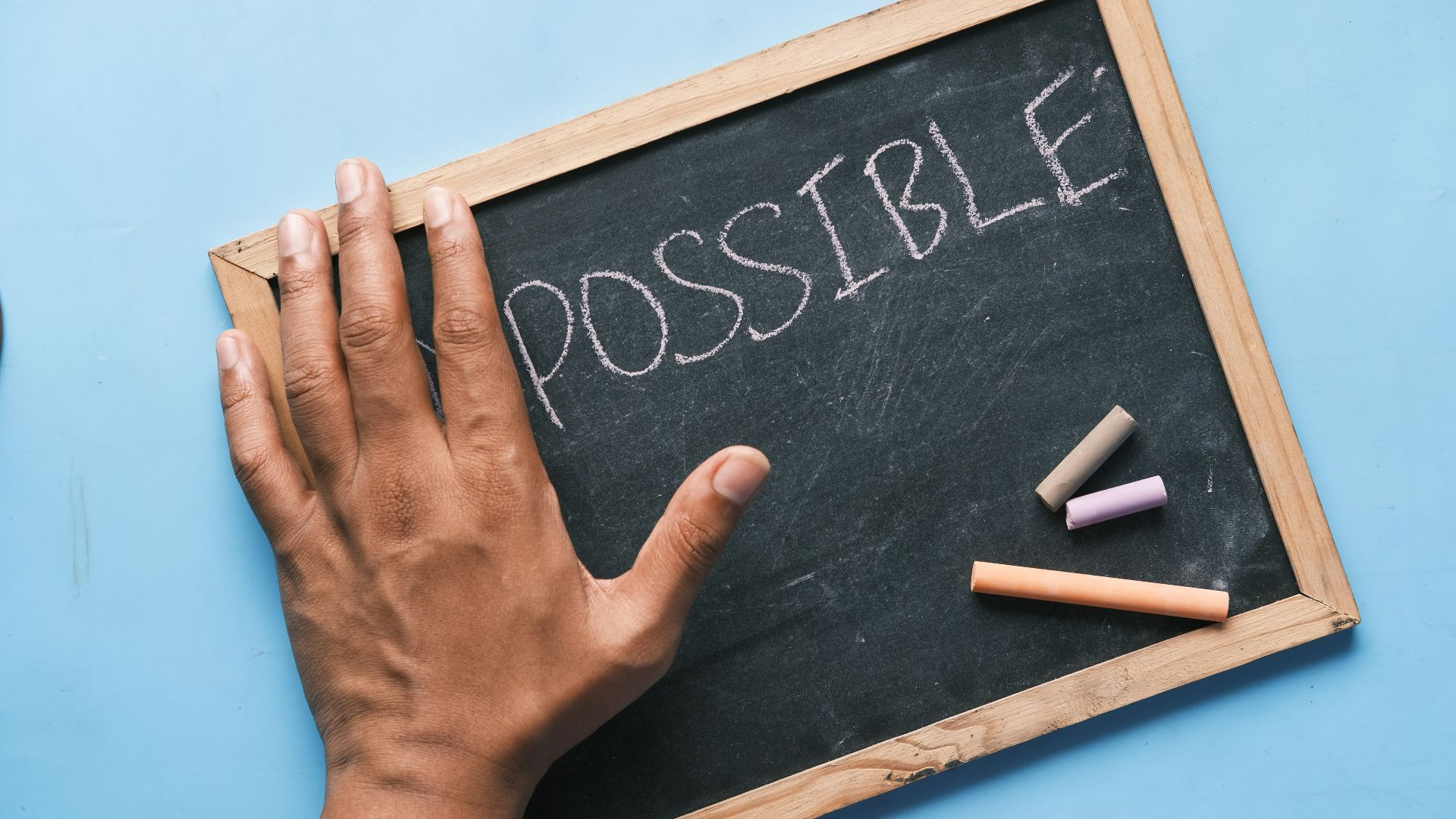 a chalkboard with the word possible written on it