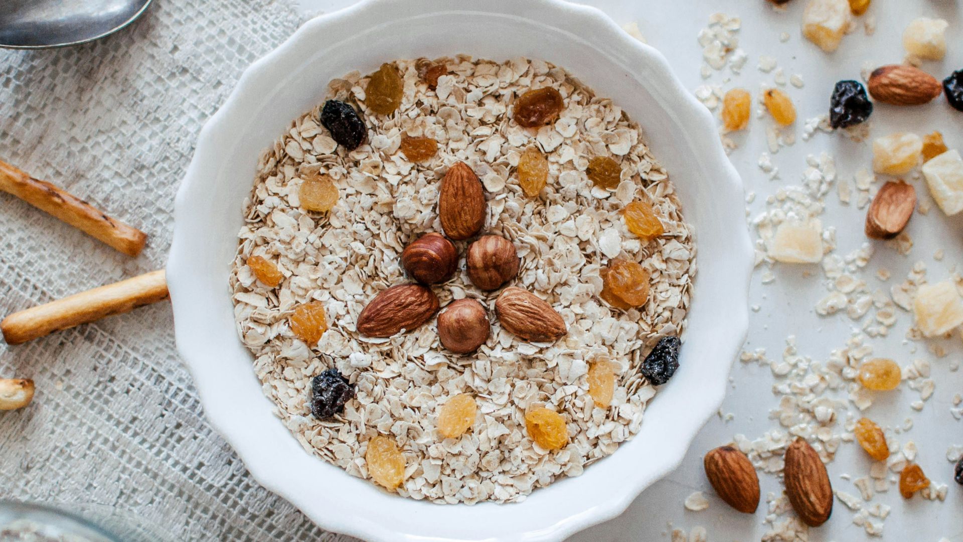 nuts and bowl of cereals