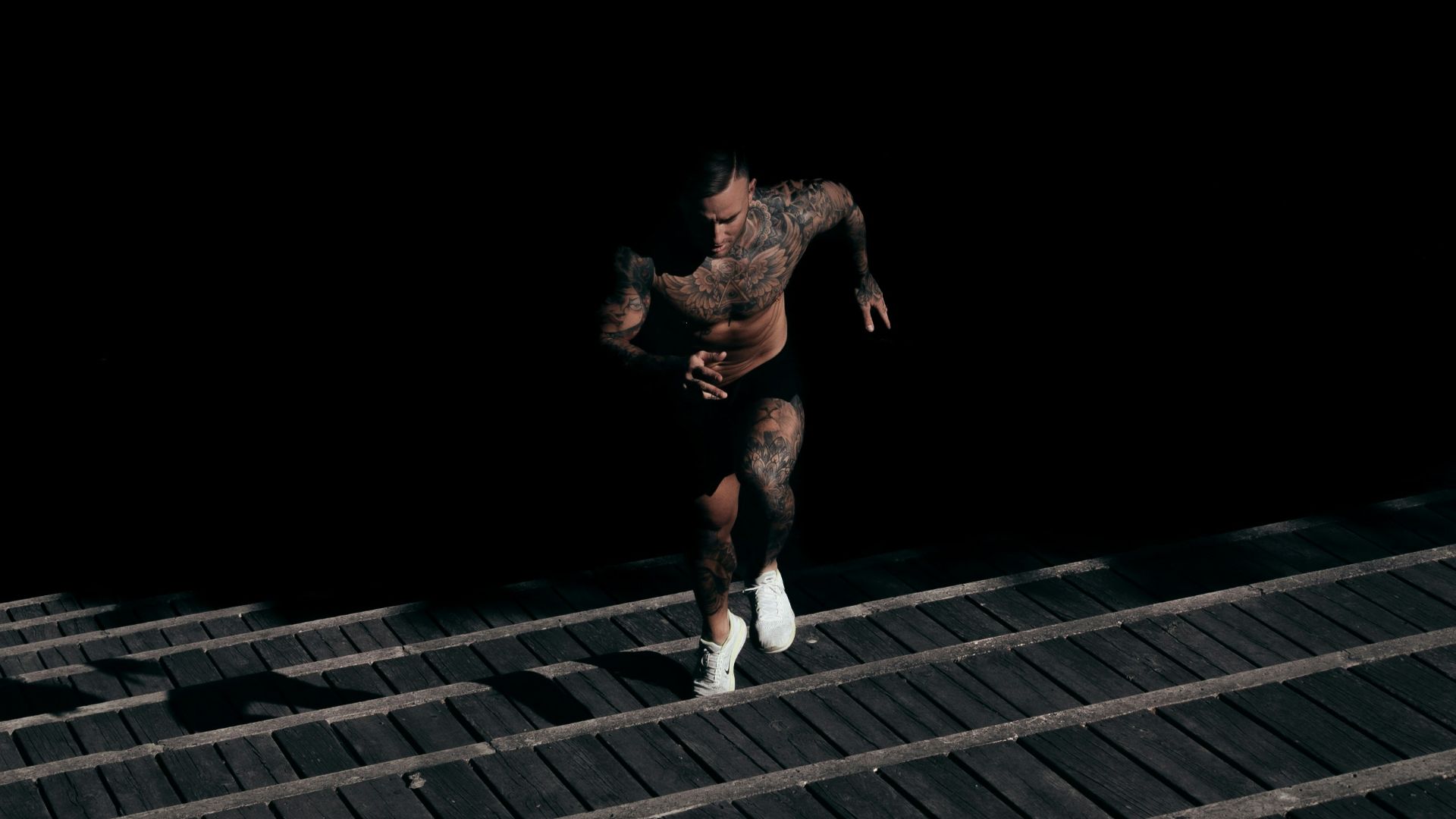 man running on staircase