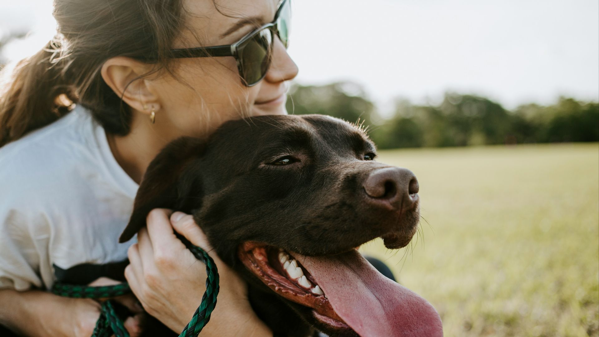 woman hugging a dog