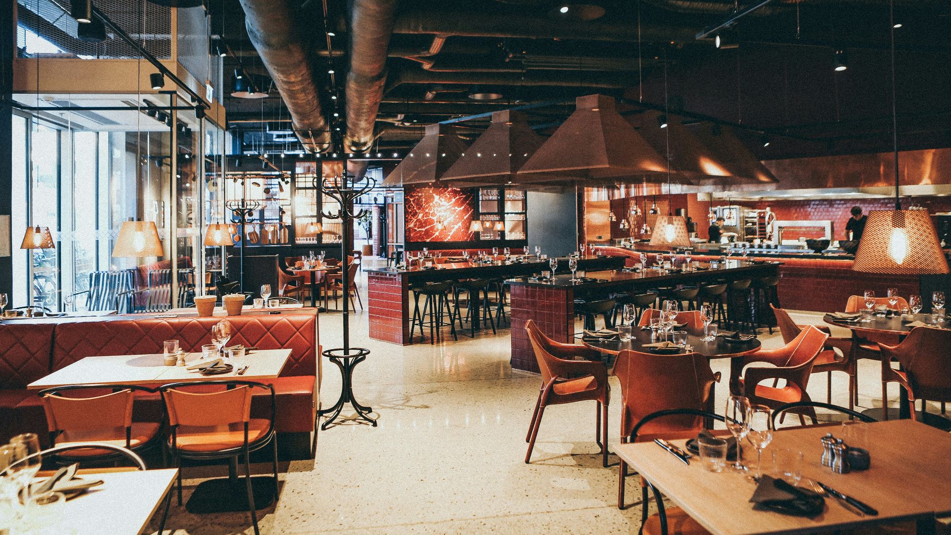 rectangular beige wooden tables and chair