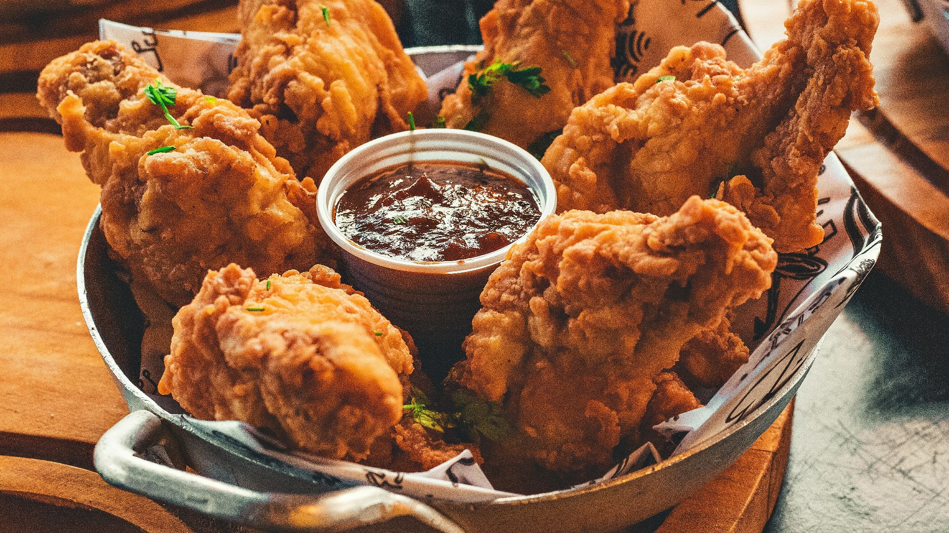 fried chicken on stainless steel tray