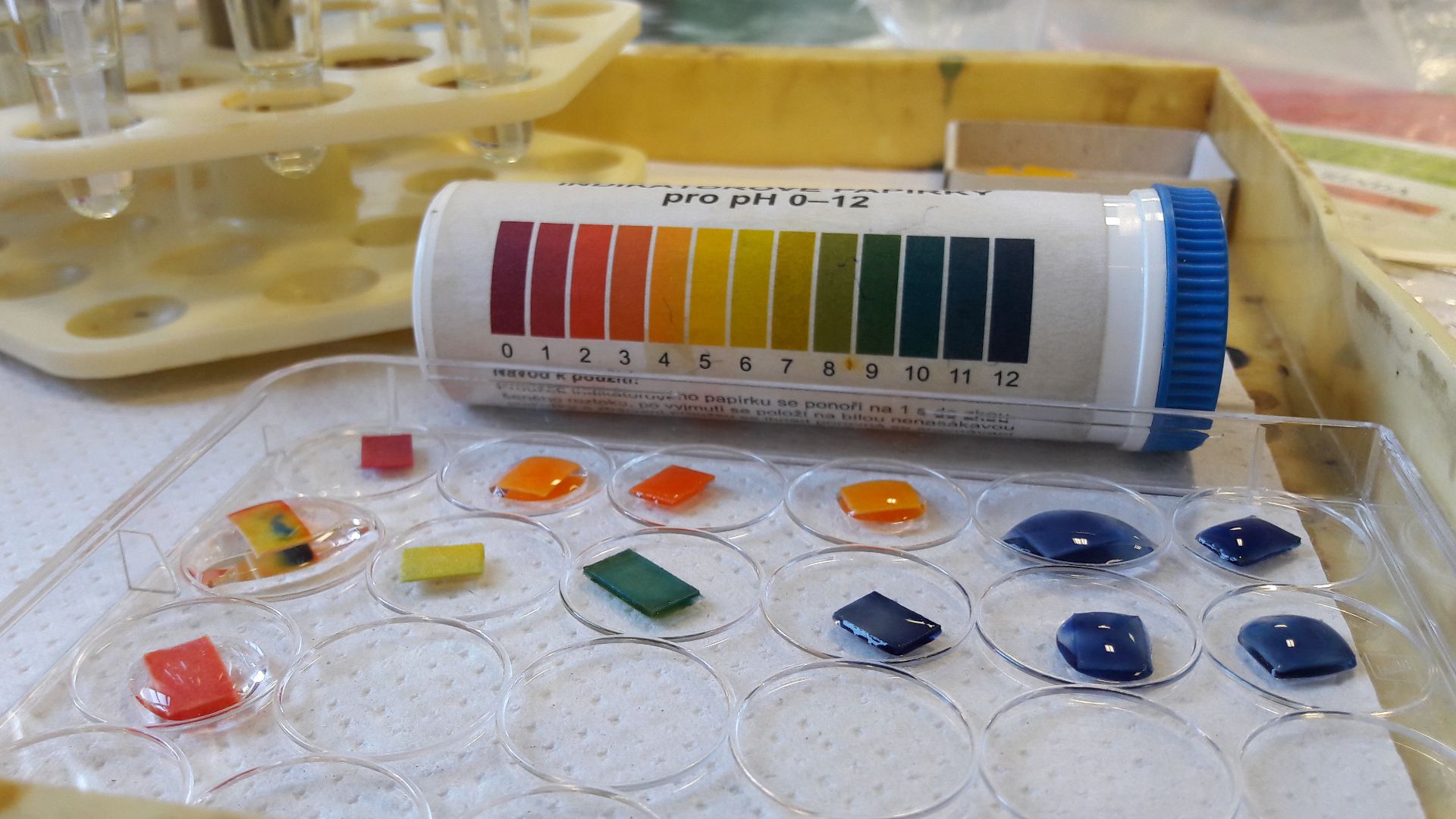 File:PH indicator paper with multiple colours.jpg