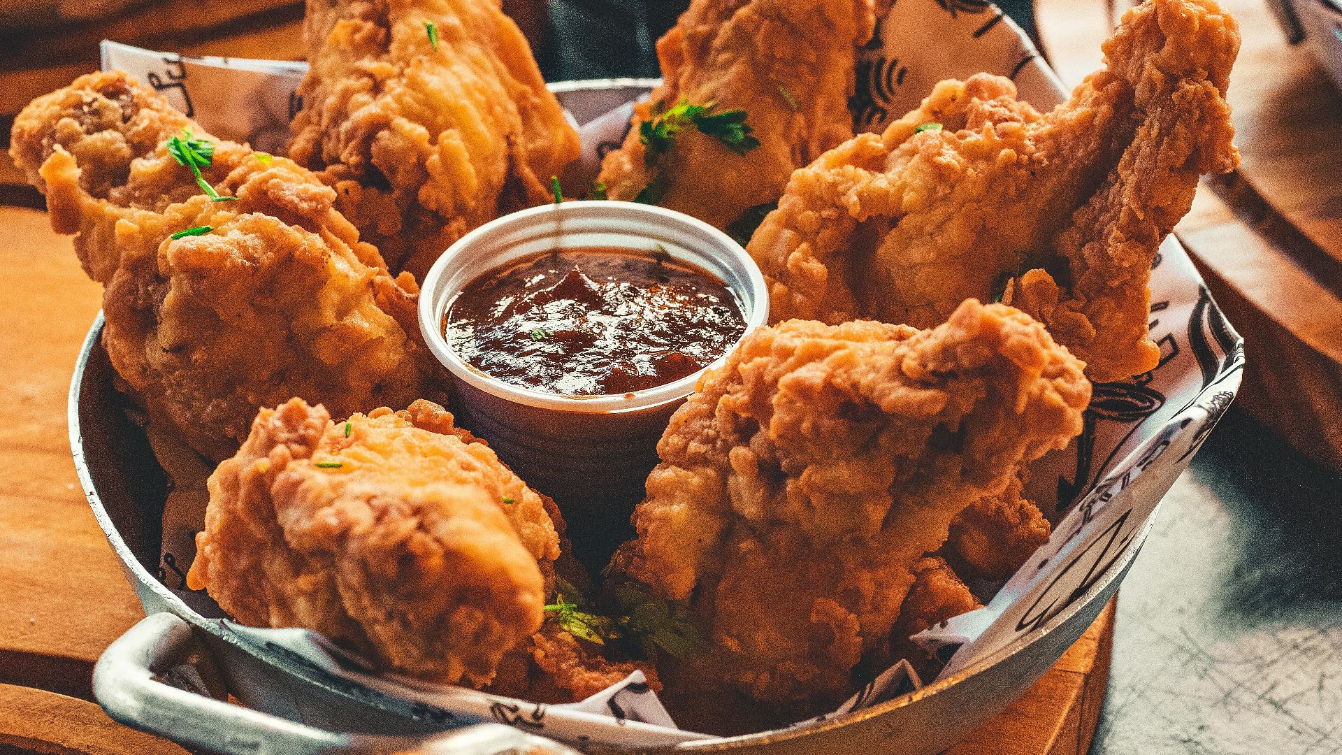 fried chicken on stainless steel tray