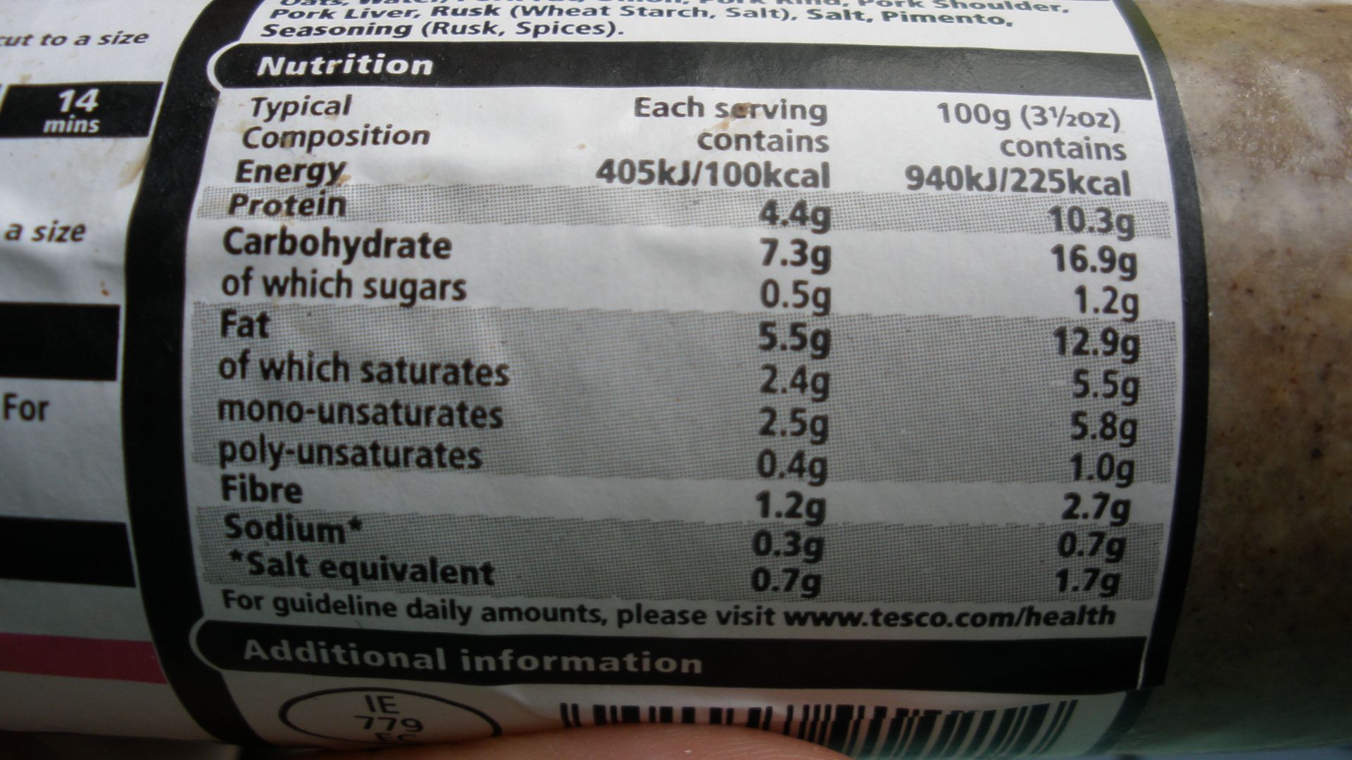 File:White pudding nutrition label.JPG