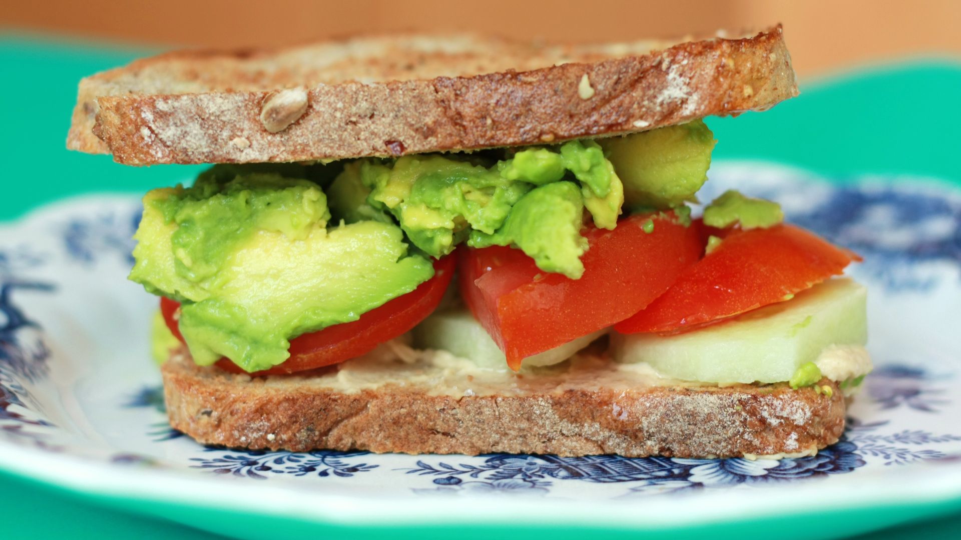 File:Toasted tomato, avocado, cucumber and hummus sandwich (4815088397).jpg