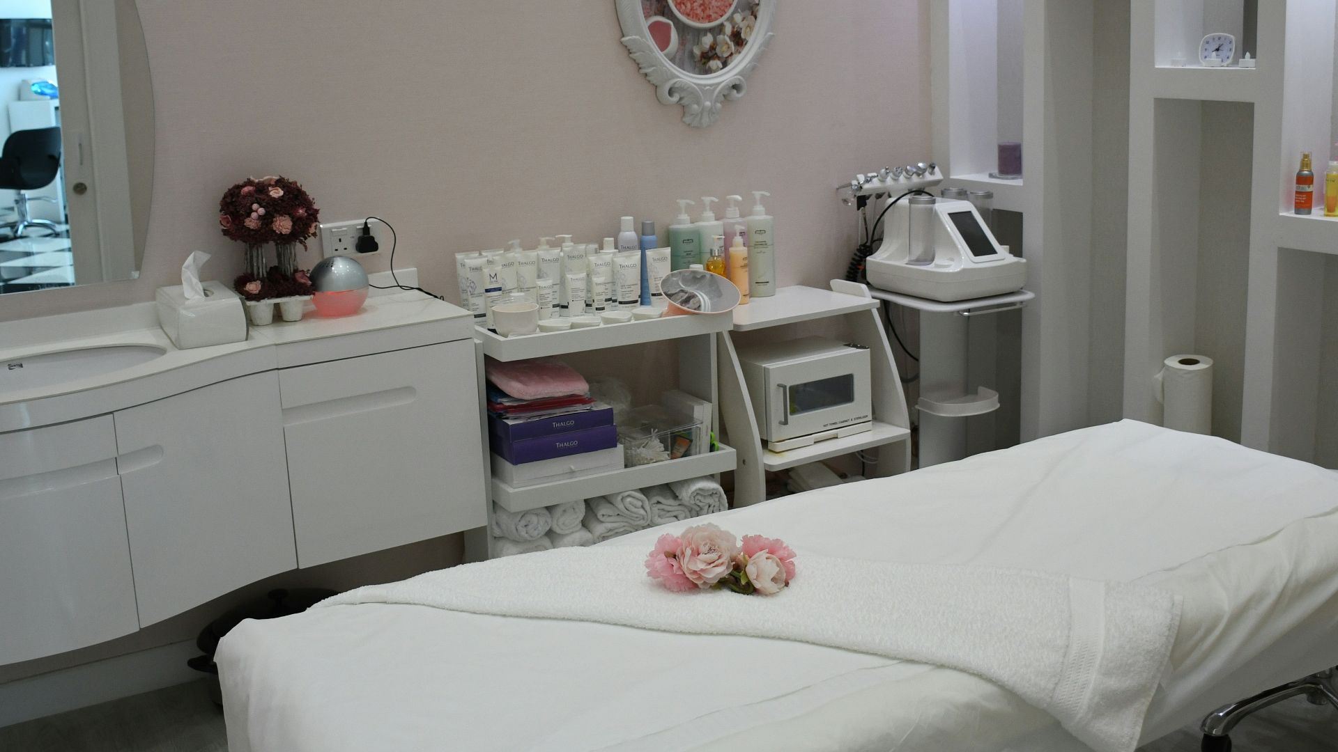 white wooden vanity table with mirror