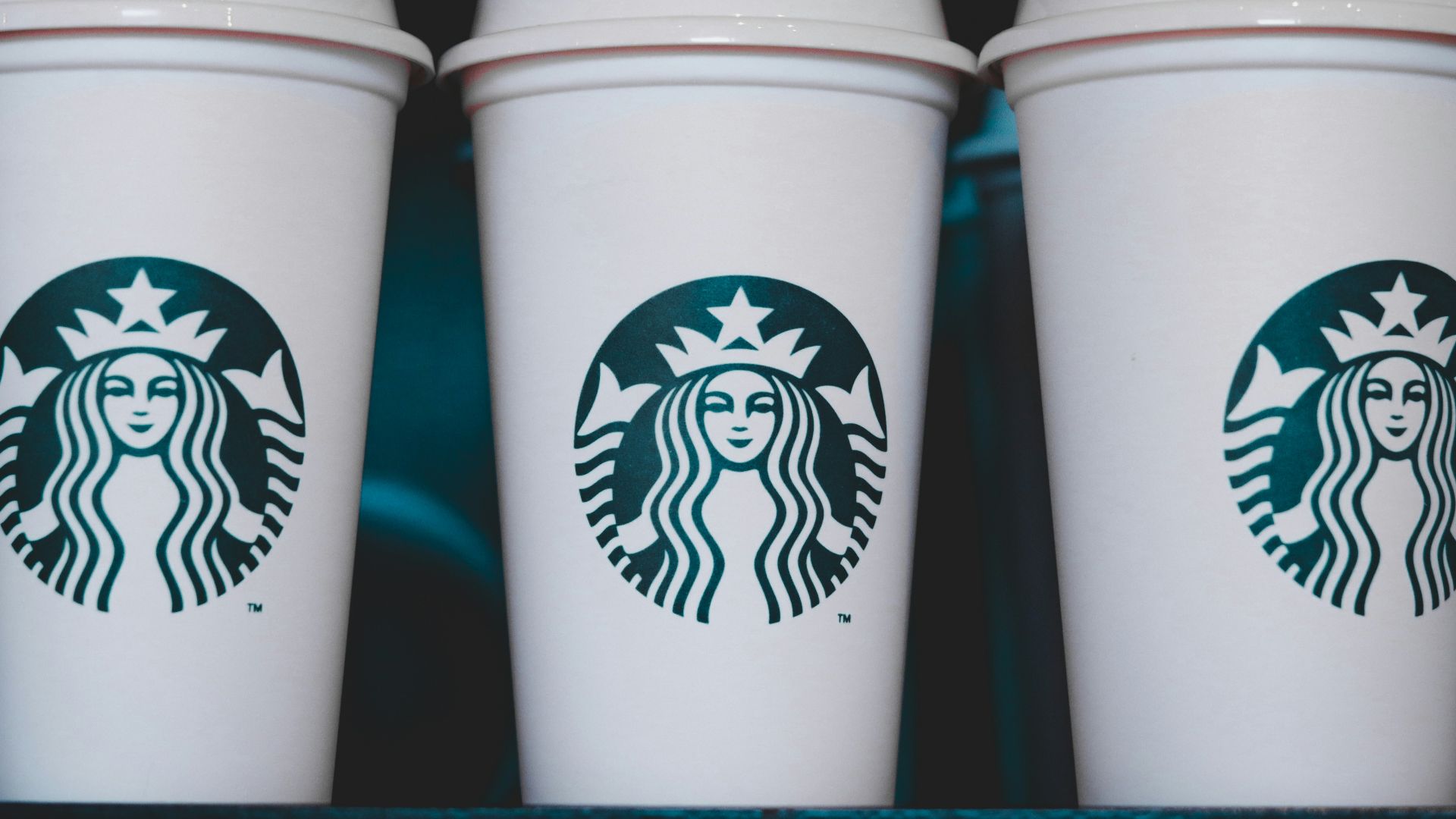 two white starbucks disposable cups