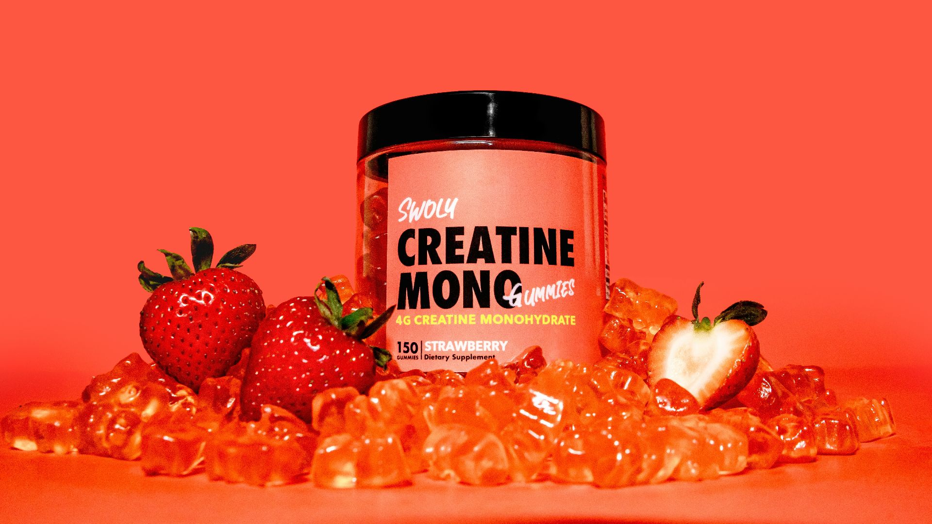 a jar of creatin monoc next to some strawberries