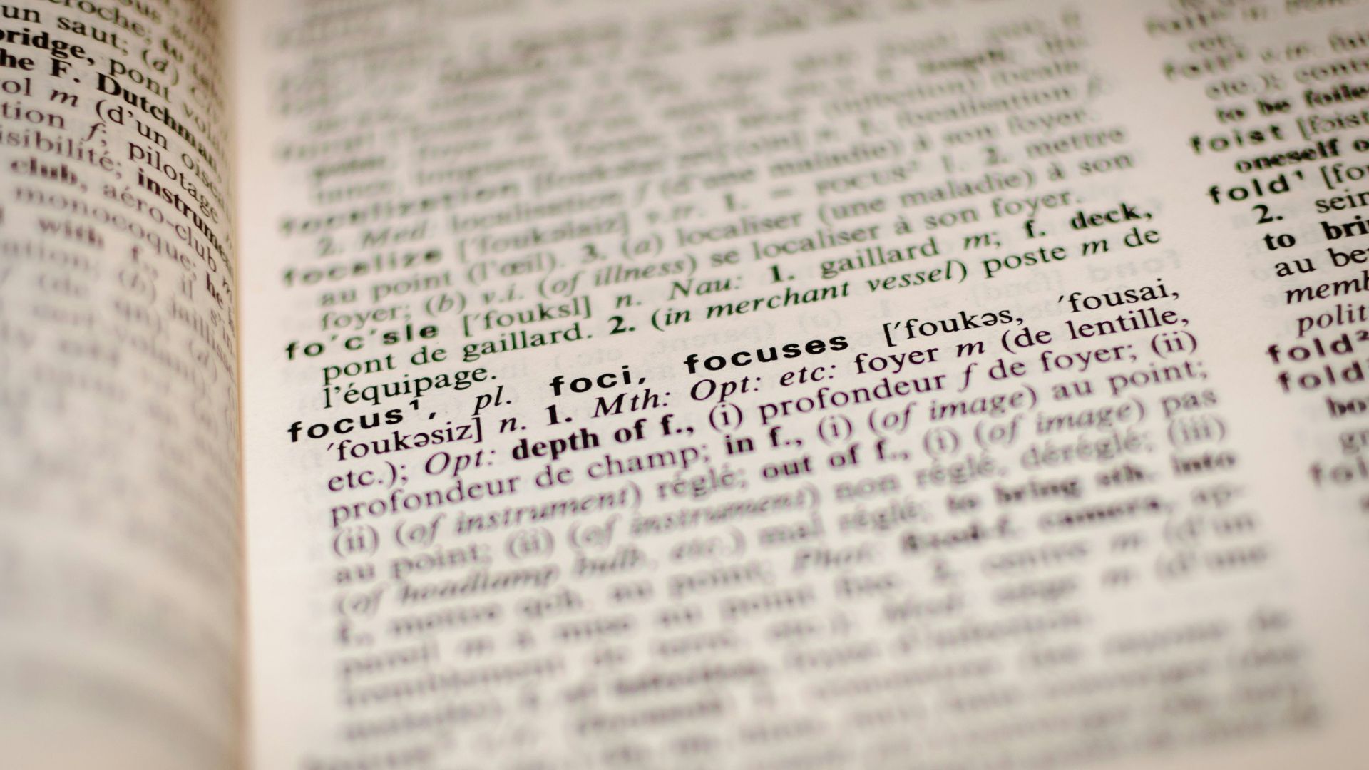 focus dictionary index page