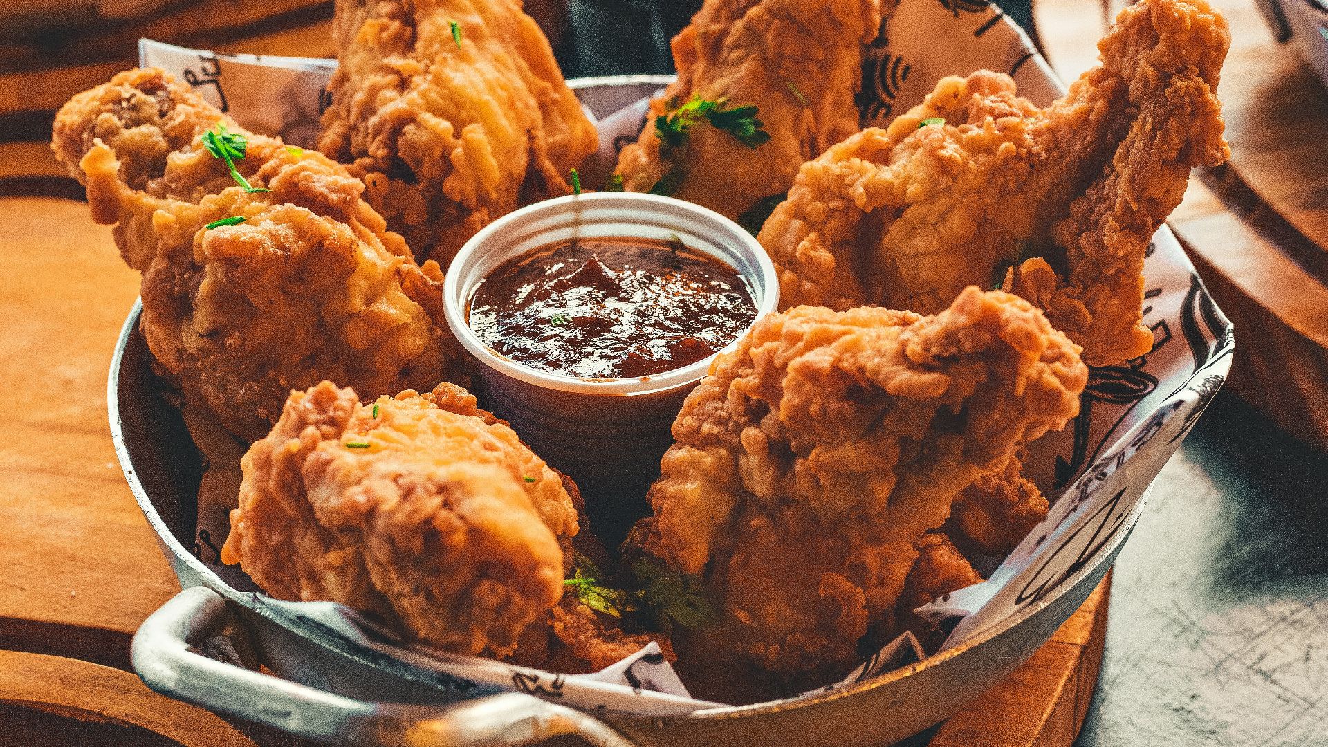 fried chicken on stainless steel tray