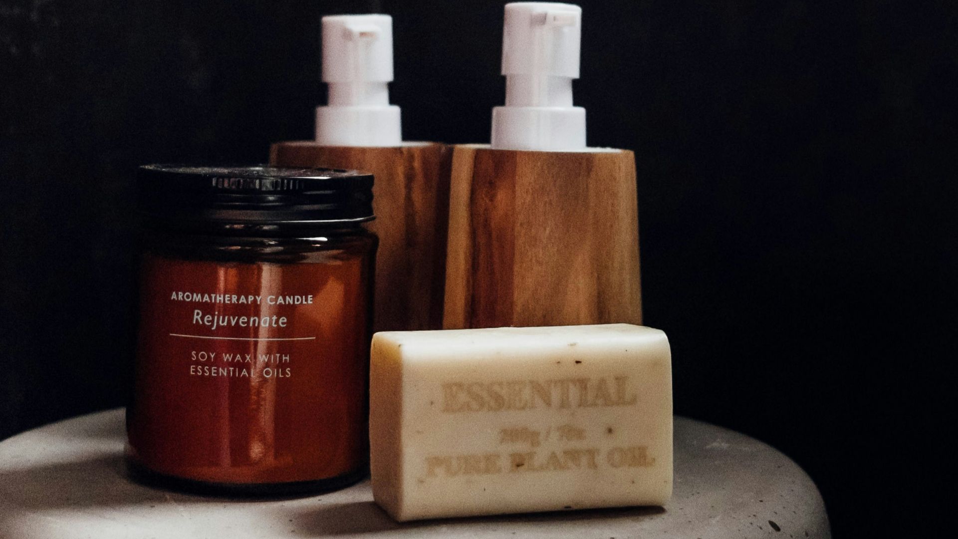four toiletries on table