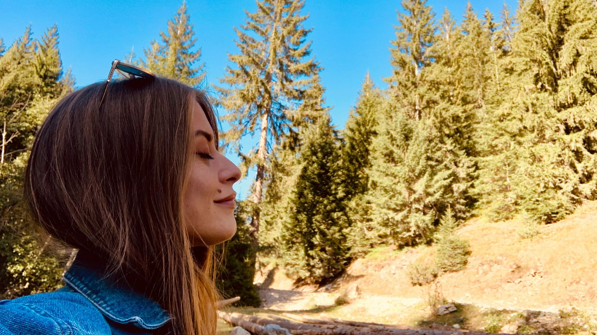 woman wearing blue denim collared top