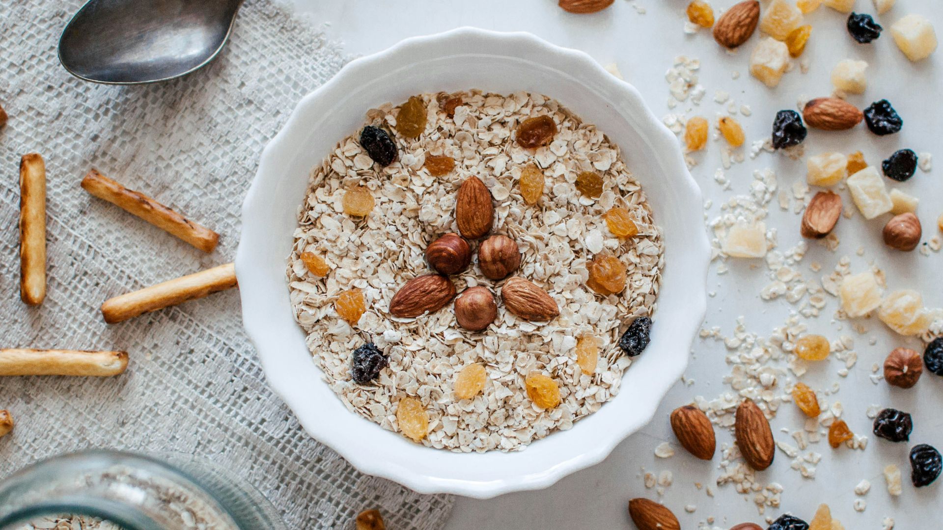 nuts and bowl of cereals