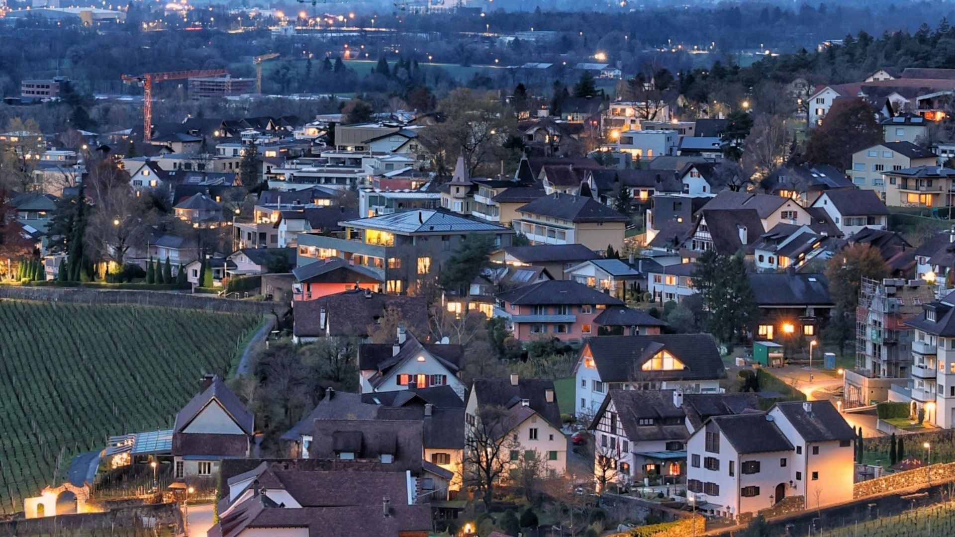 a town with a mountain in the background