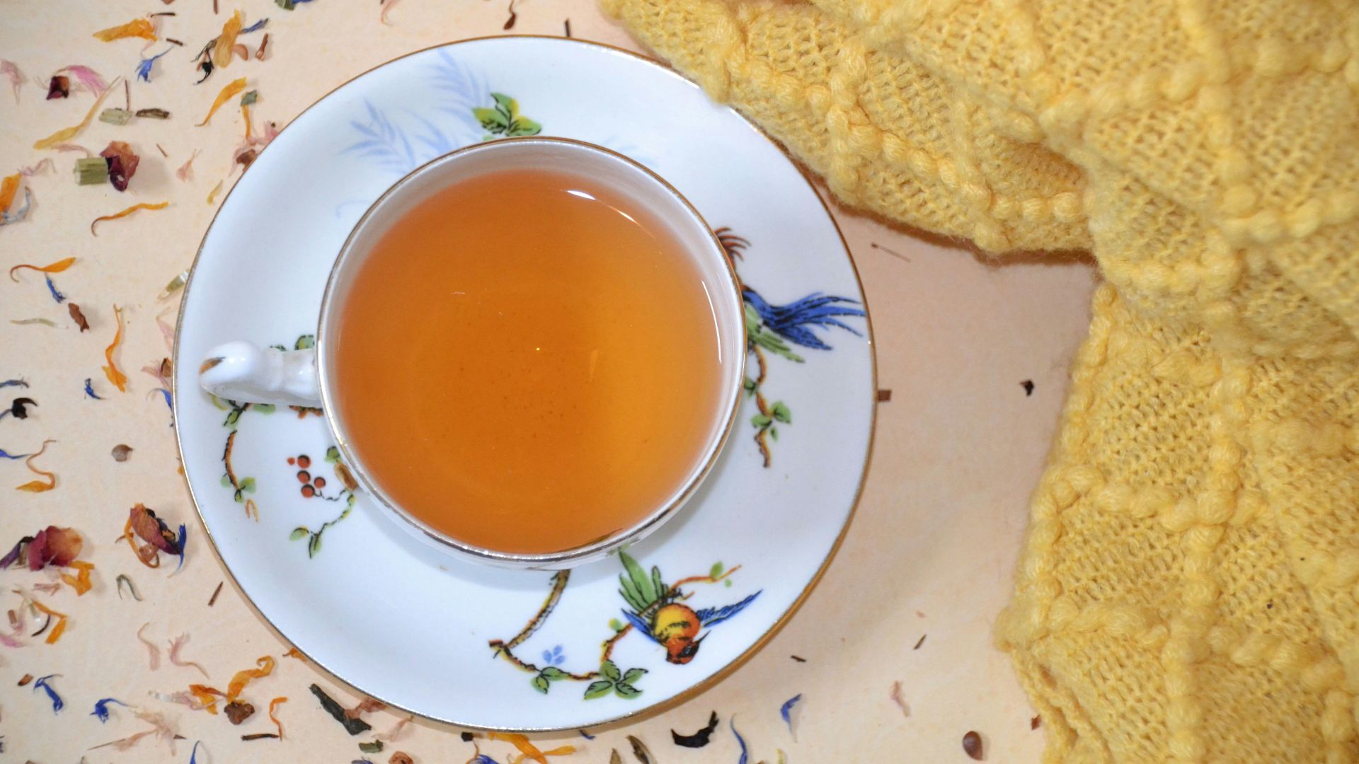 a cup of tea on a plate