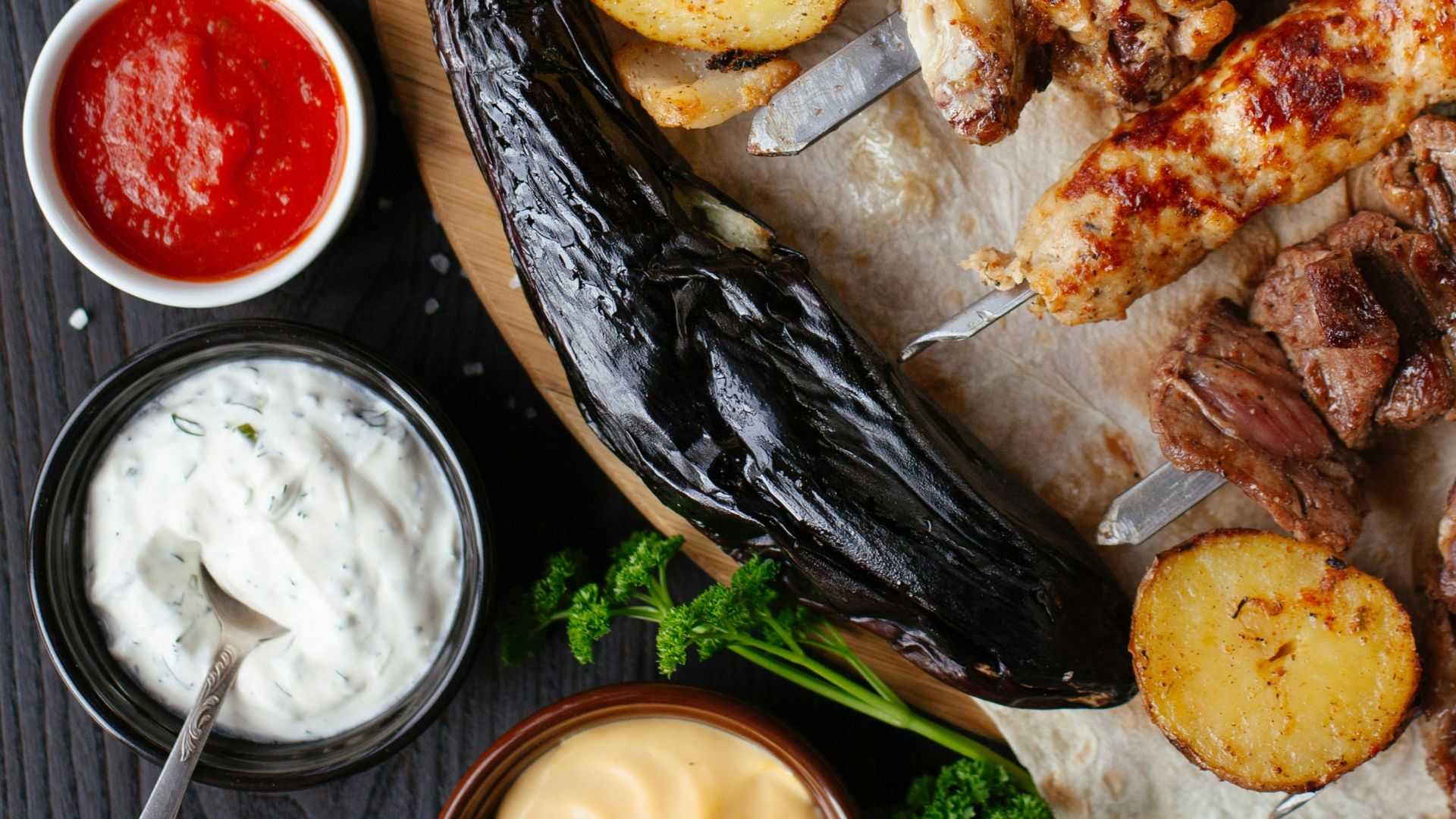 grilled meat and vegetable on the table