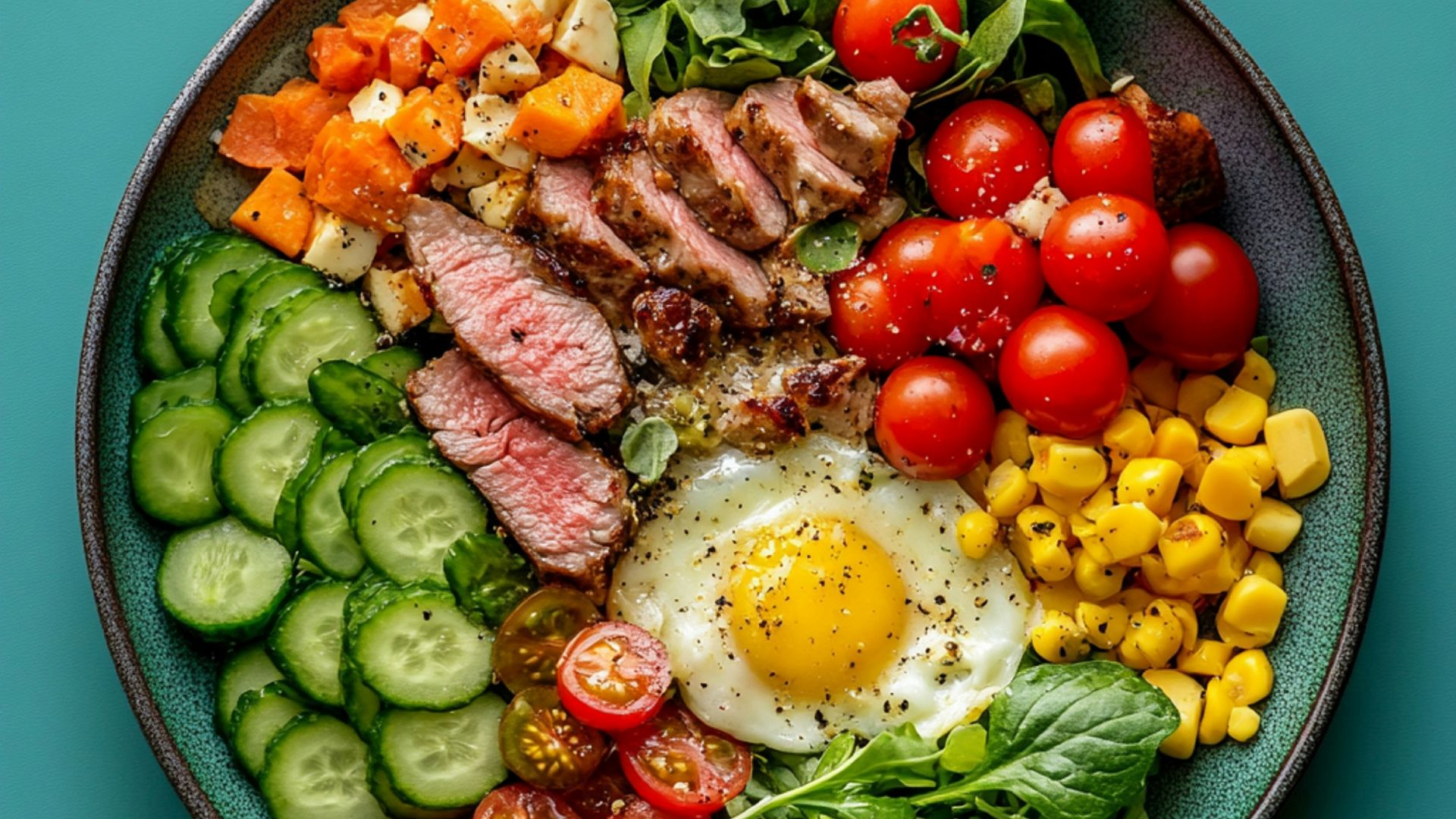 A colorful and healthy bowl of food.