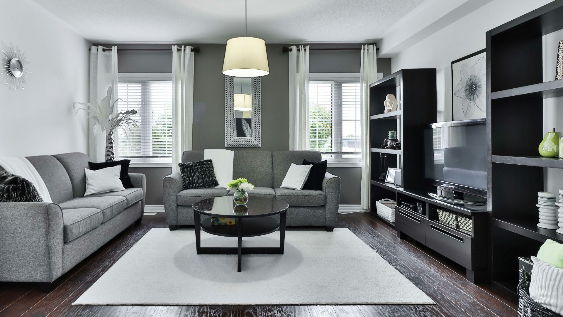 gray and white living room set