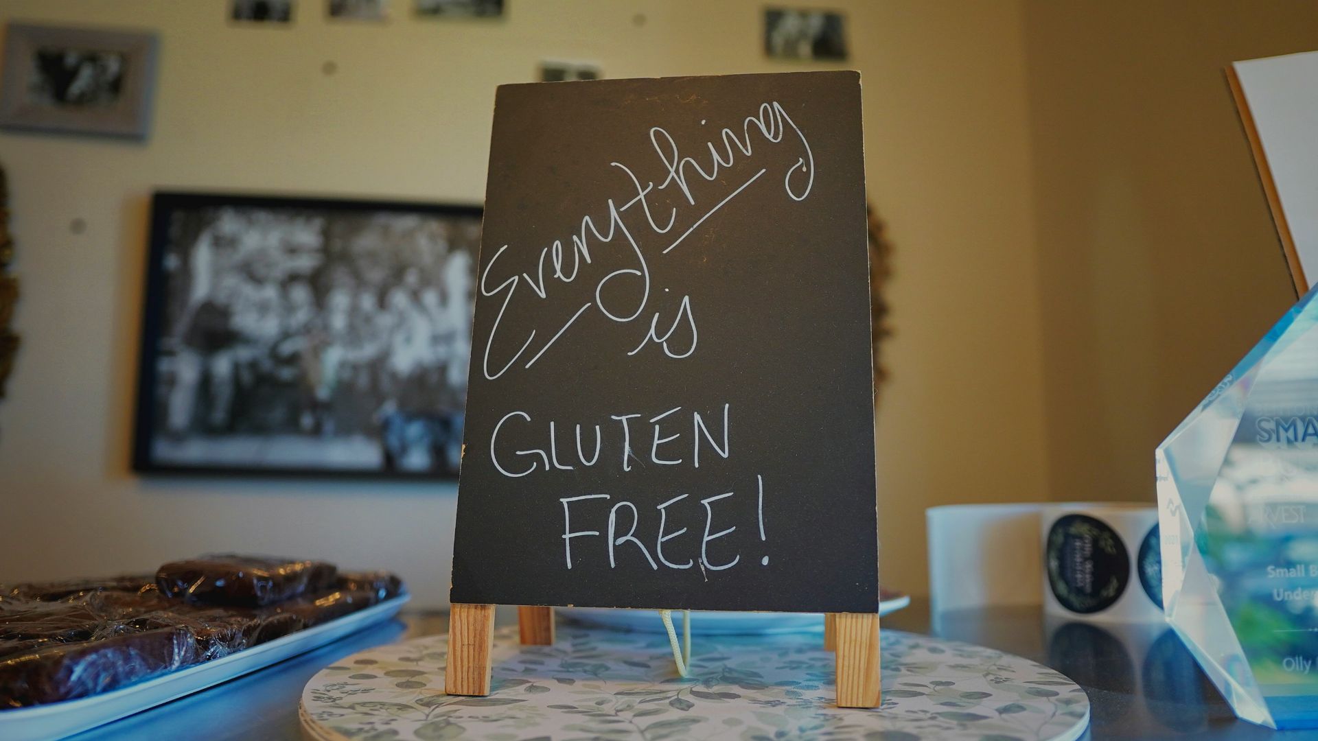 A sign that is sitting on a table