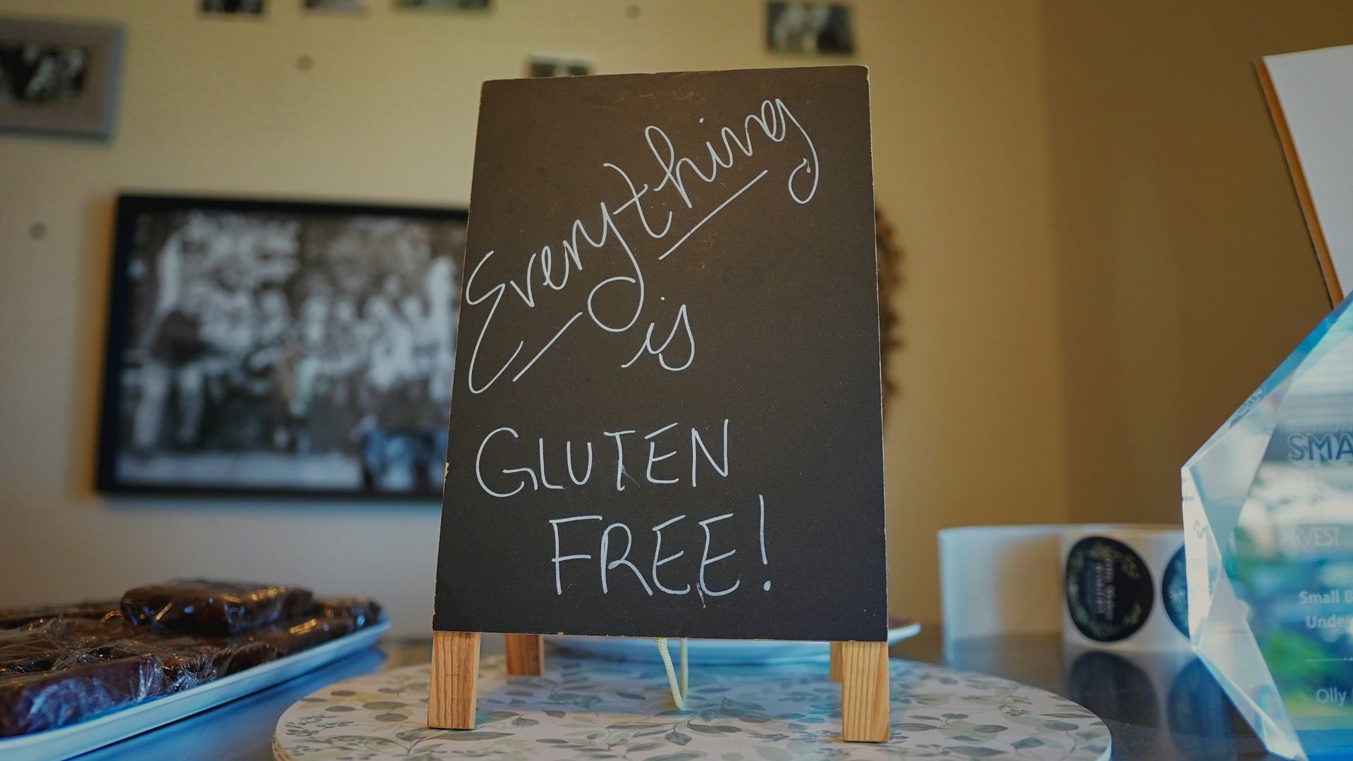 A sign that is sitting on a table
