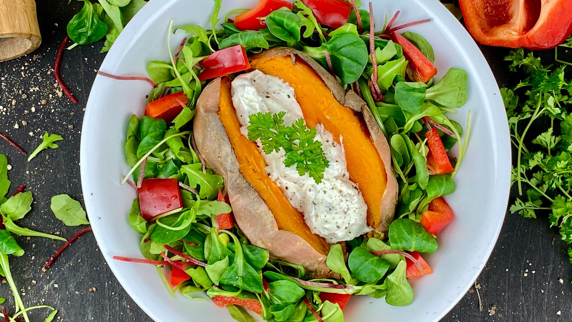 File:Baked Sweet Potato on Salad.jpg