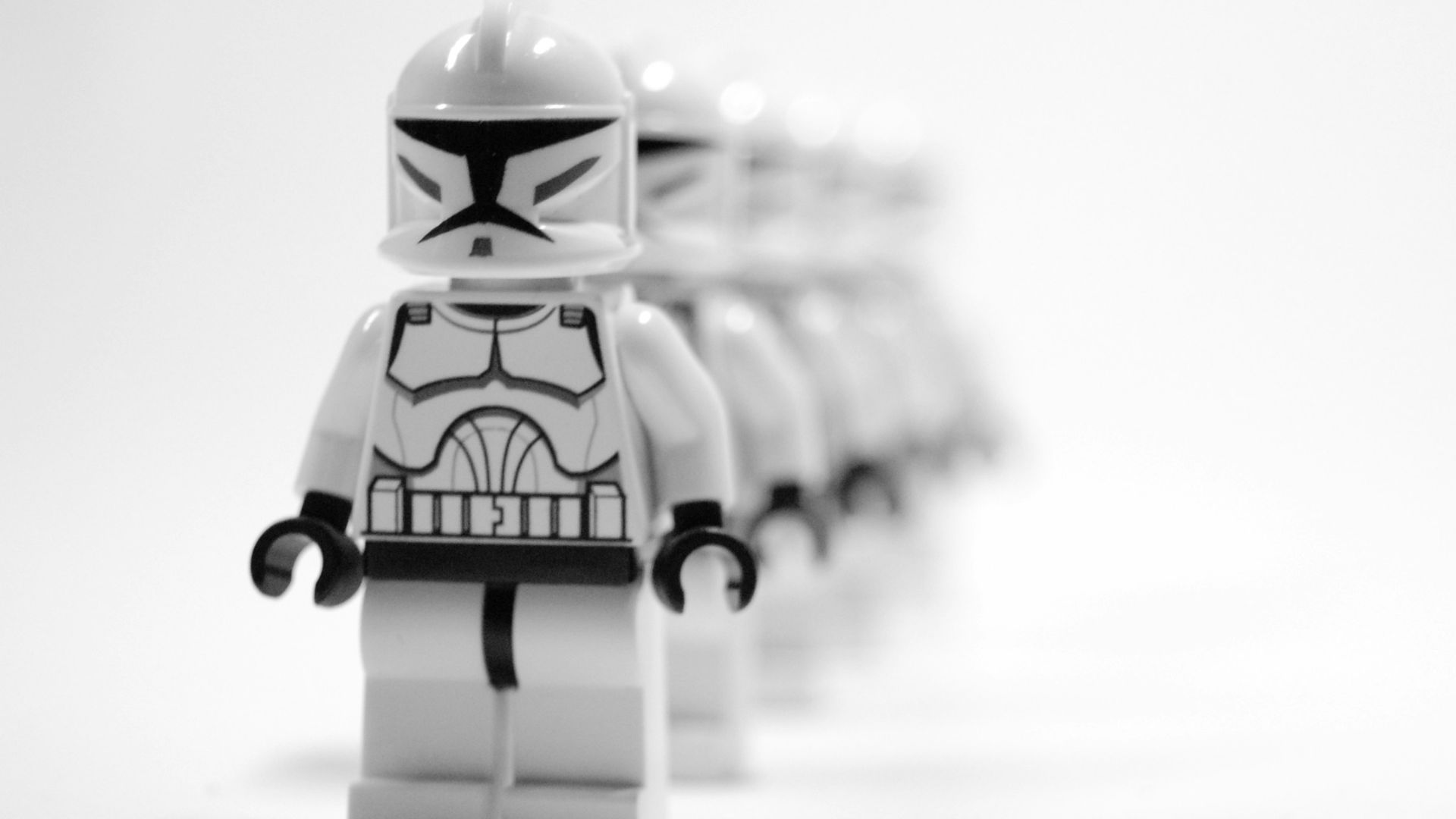 A row of lego star wars characters lined up