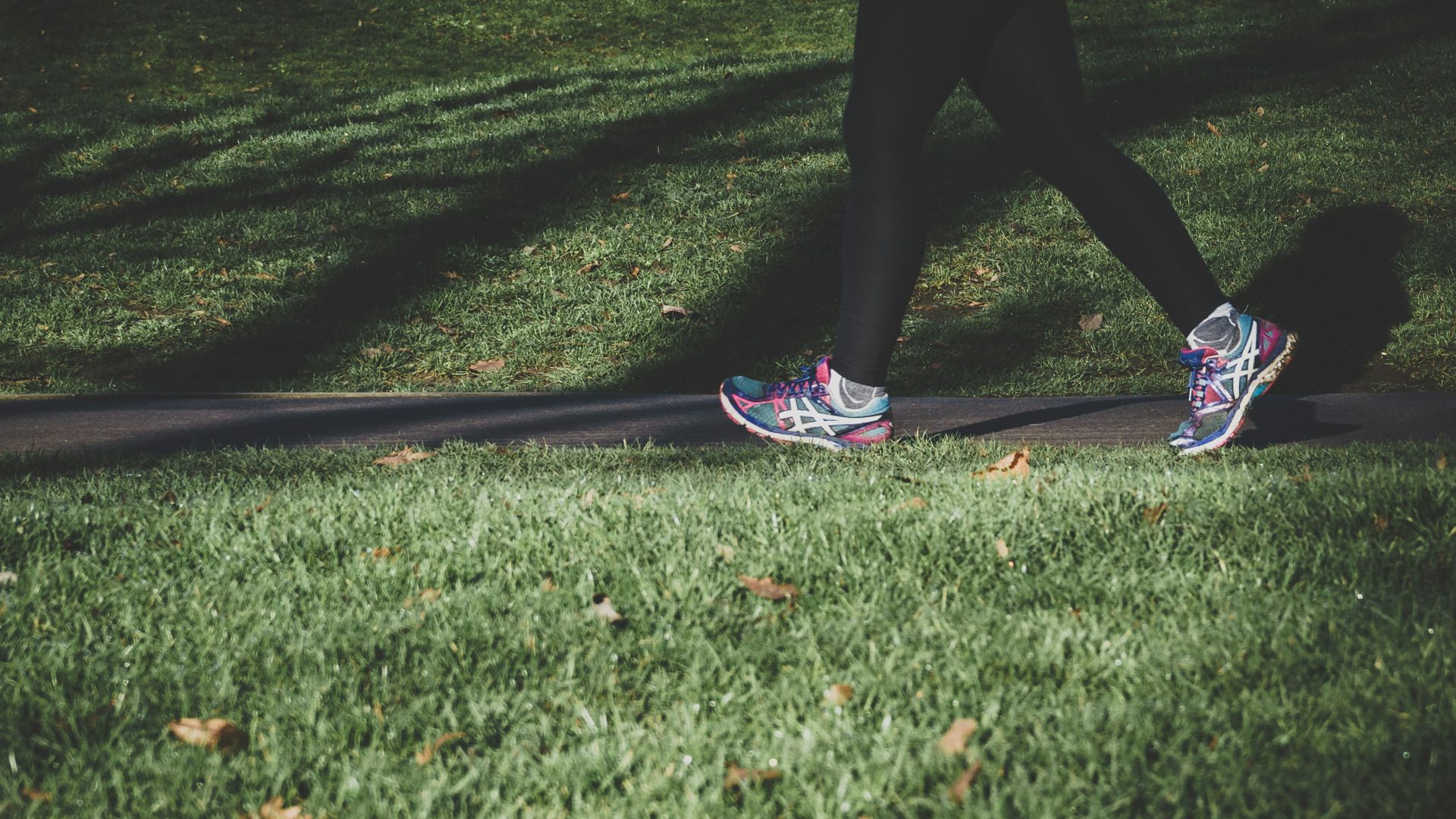 shallow focus photography of person walking on road between grass