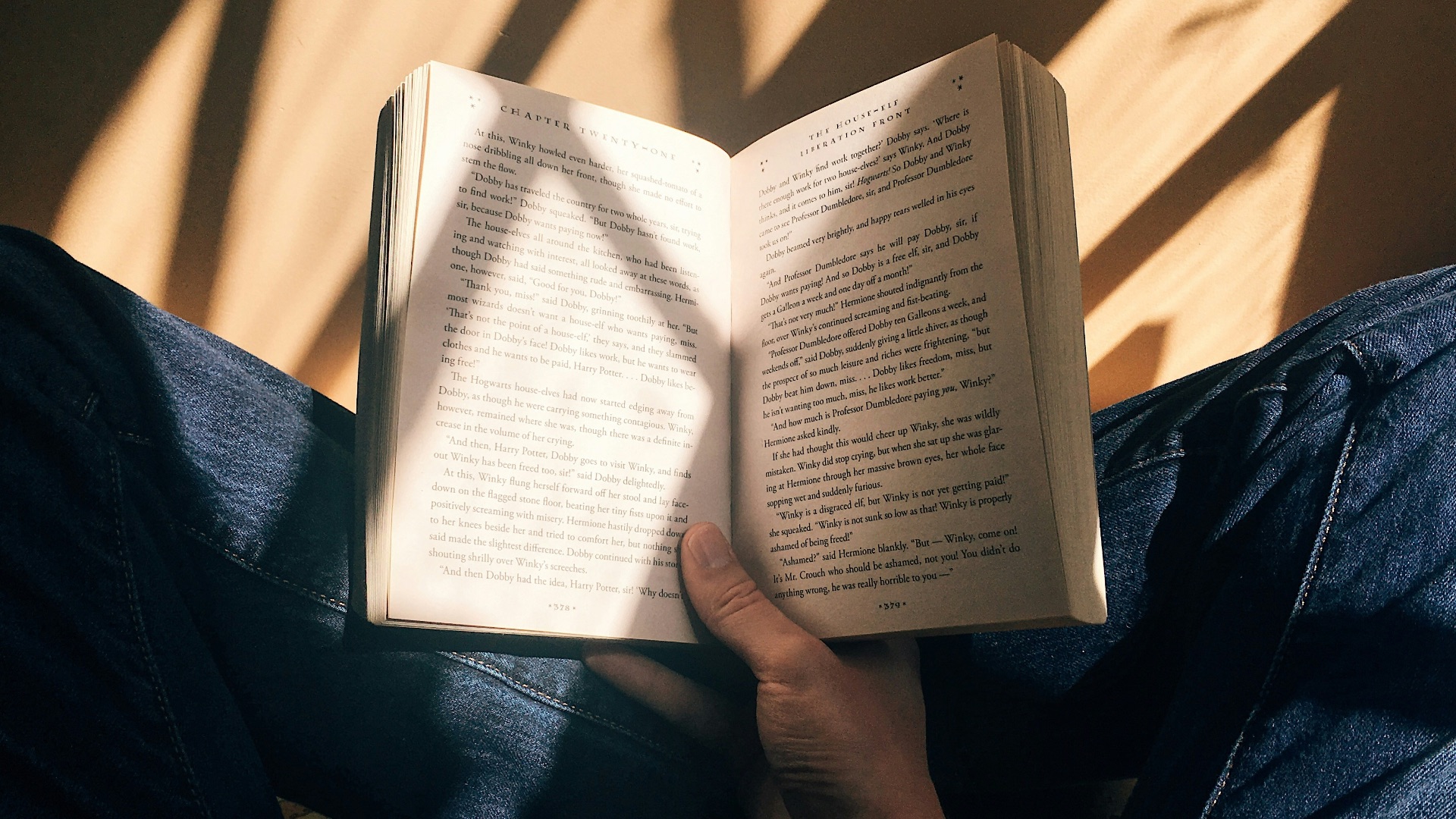 person holding book sitting on brown surface
