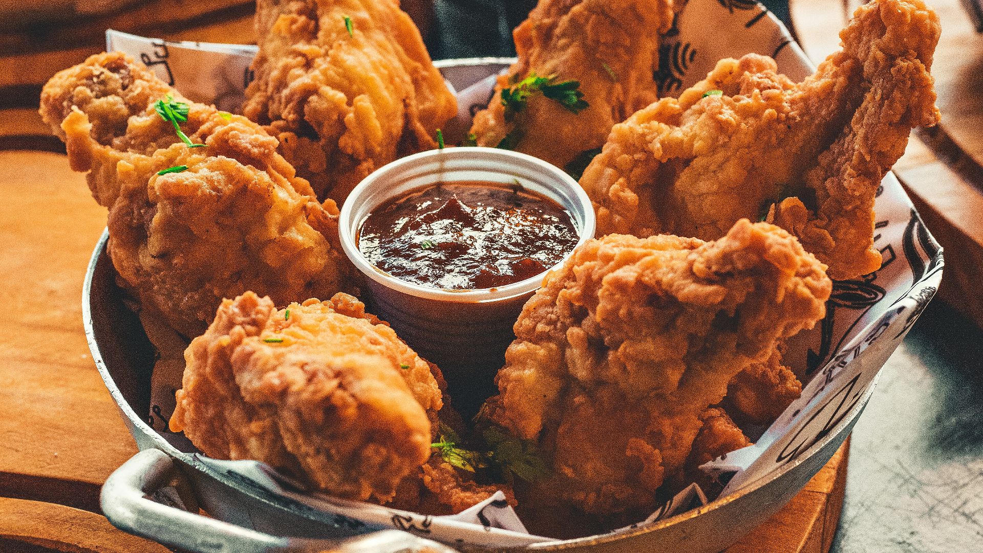 fried chicken on stainless steel tray
