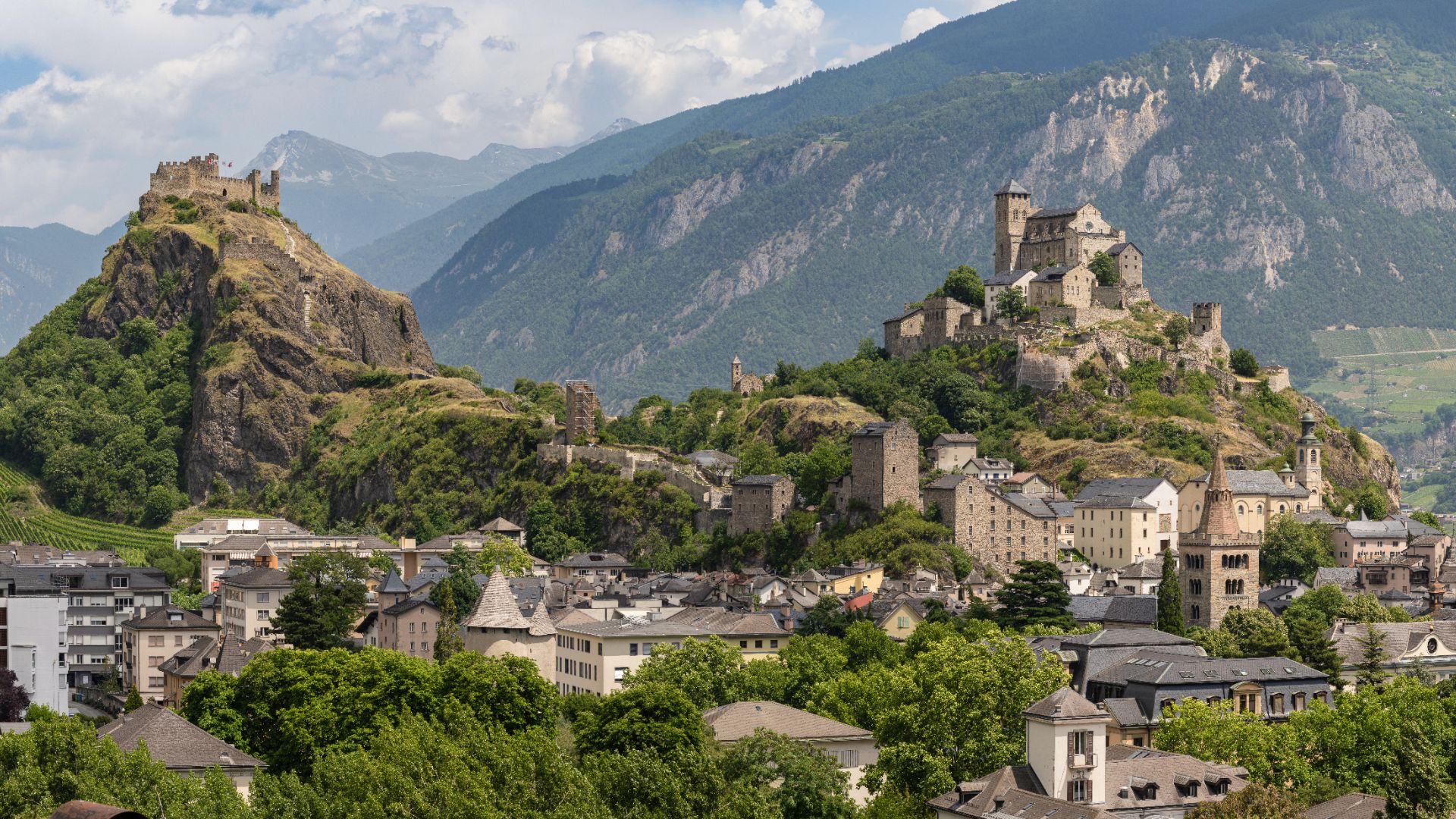File:Panorama of Sion, Switzerland from the north-west, with Tourbillon Castle and Valère Basilica (2022) edited.jpg