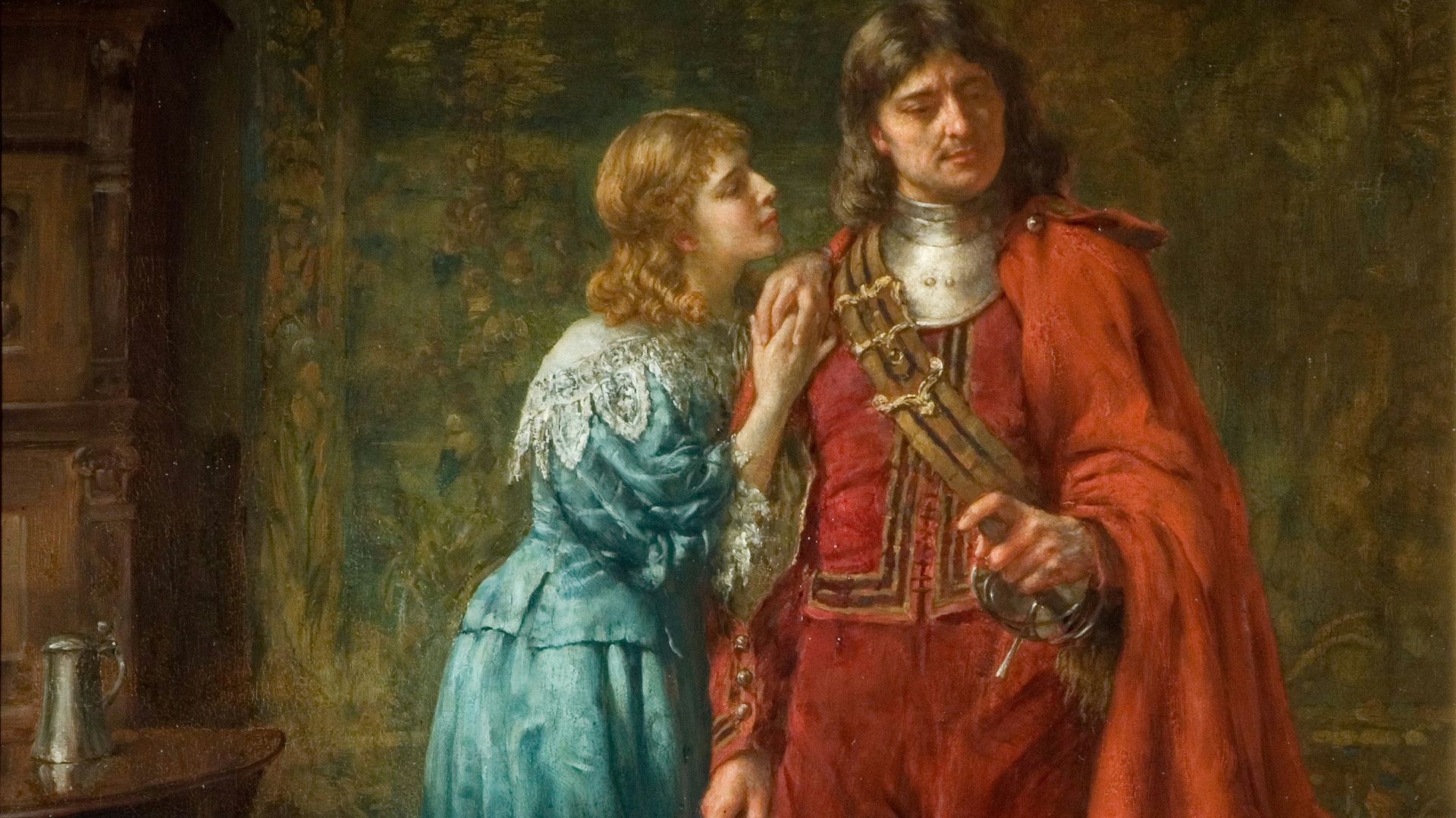 a painting of two people standing next to each other