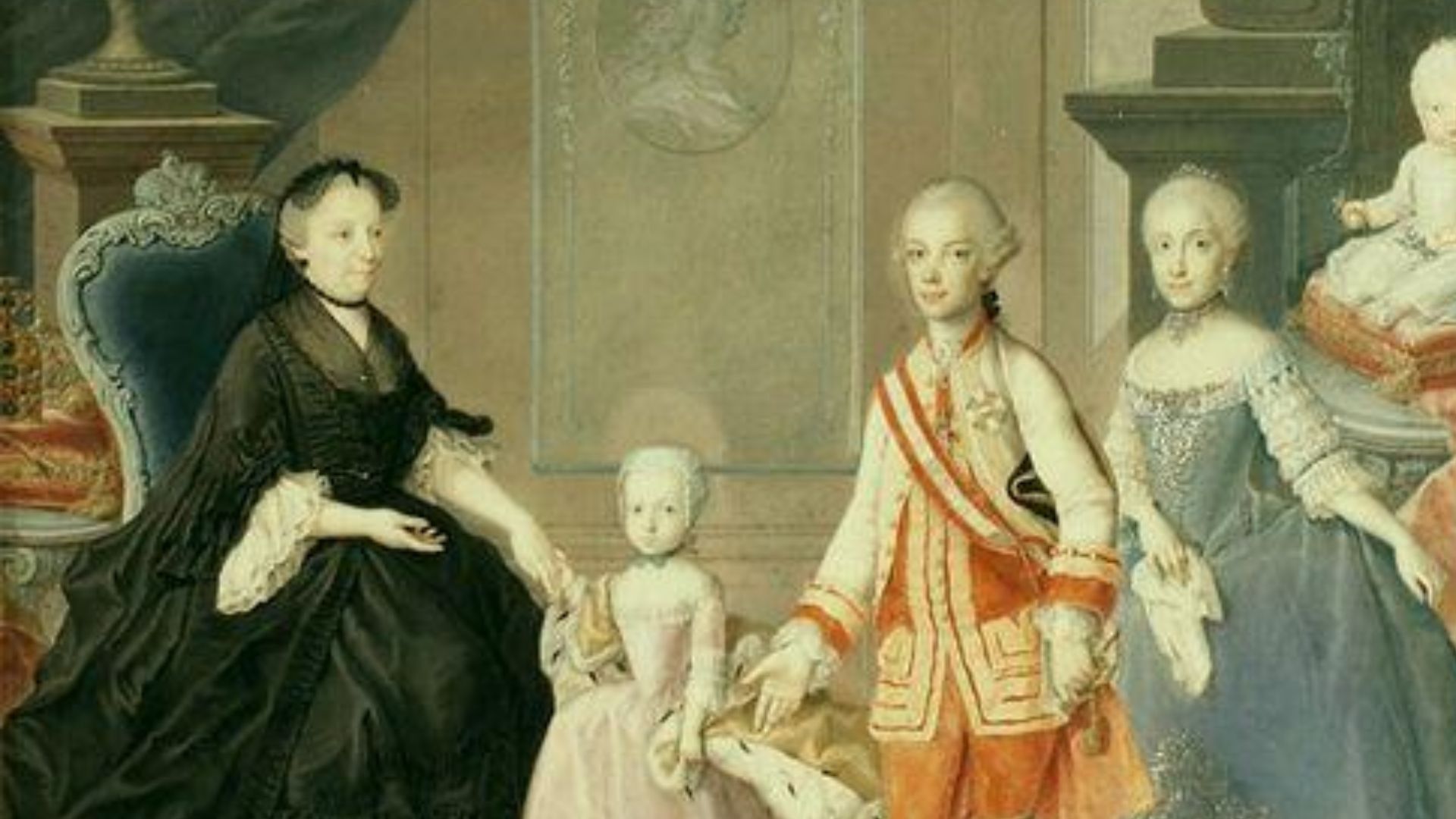 File:Empress Maria Theresa with her son the Grand Duke of Tuscany, daughter in law and two oldest children in 1768 by an unknown artist.jpg