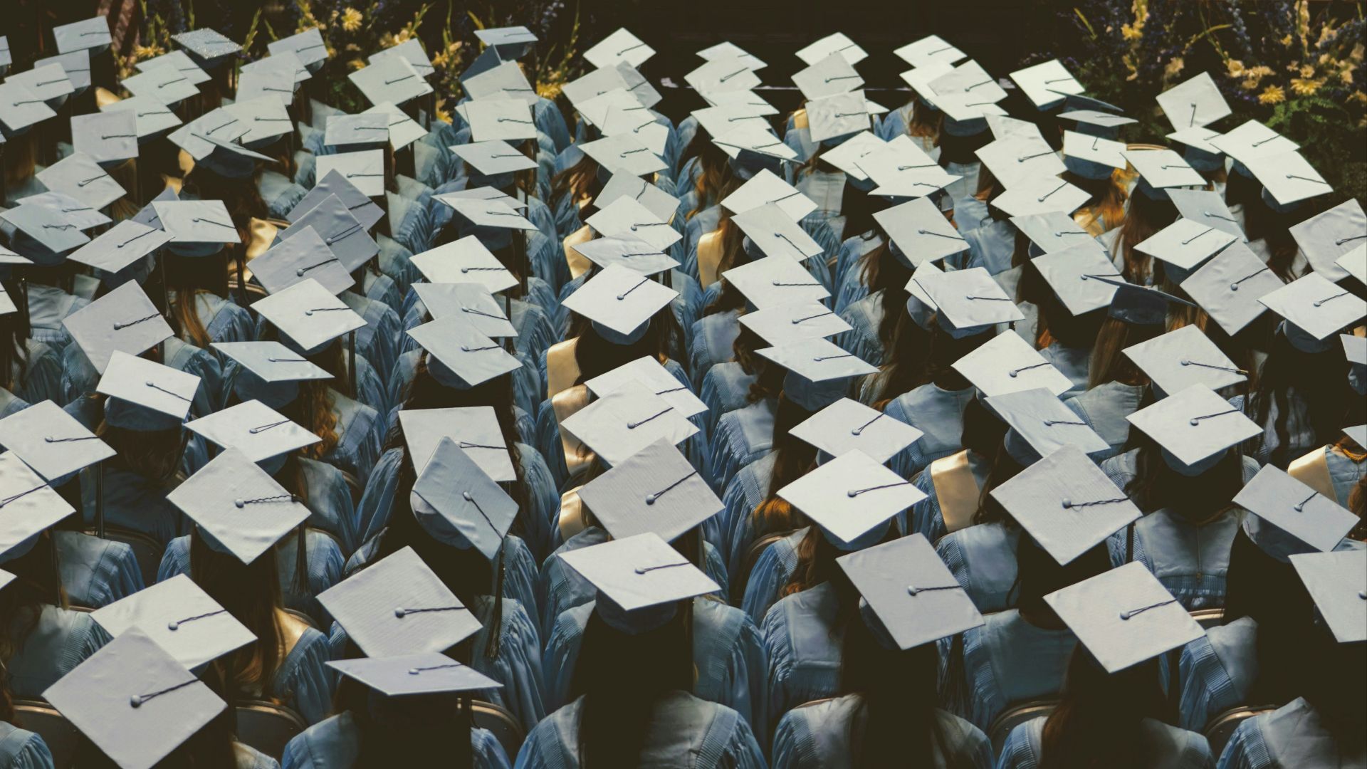 blue and white academic hat