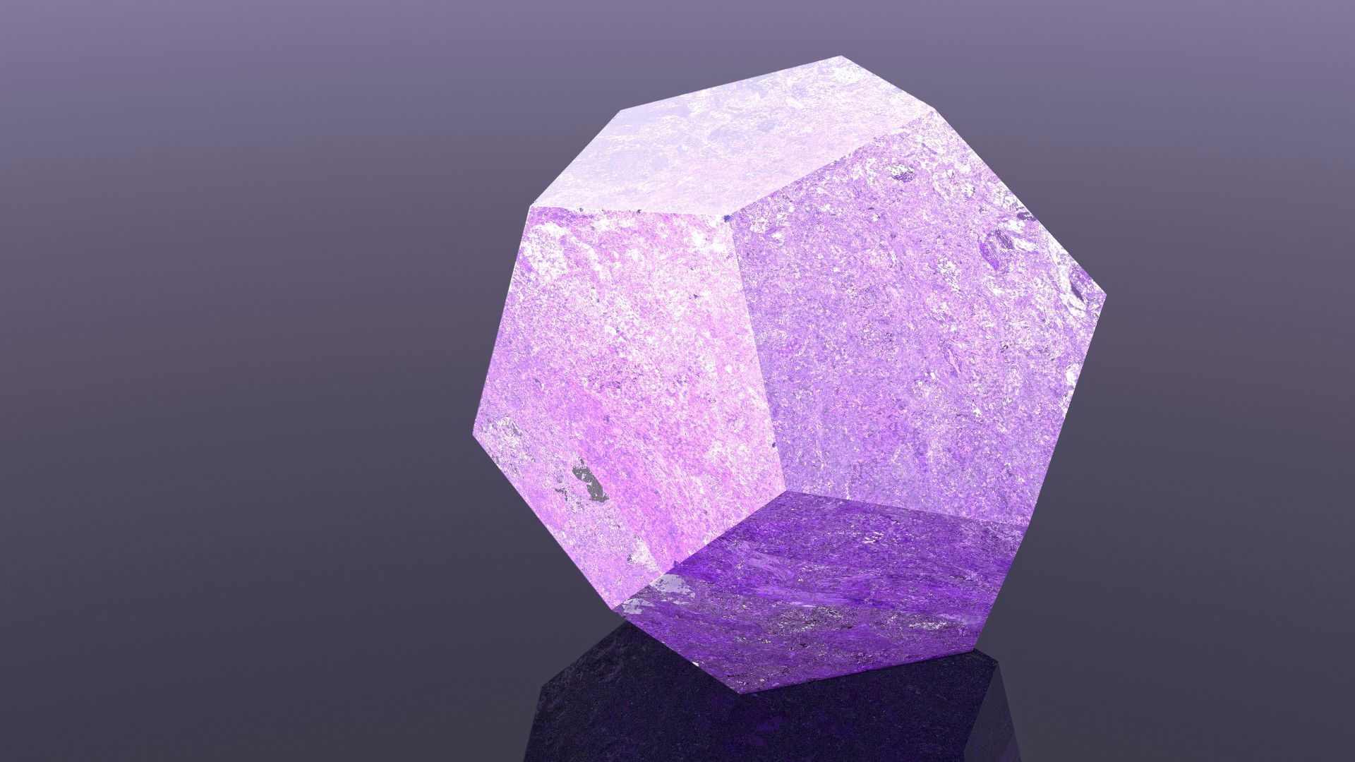 A purple rock sitting on top of a black surface